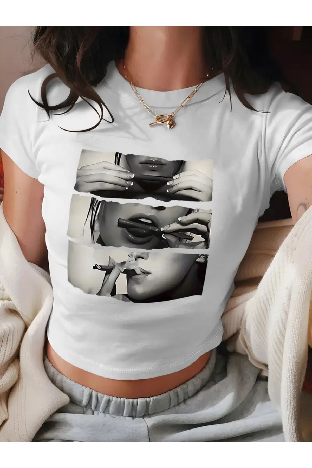 JANSO GROUP -KADIN CROP TSHIRT BASKILI PAMUKLU 002