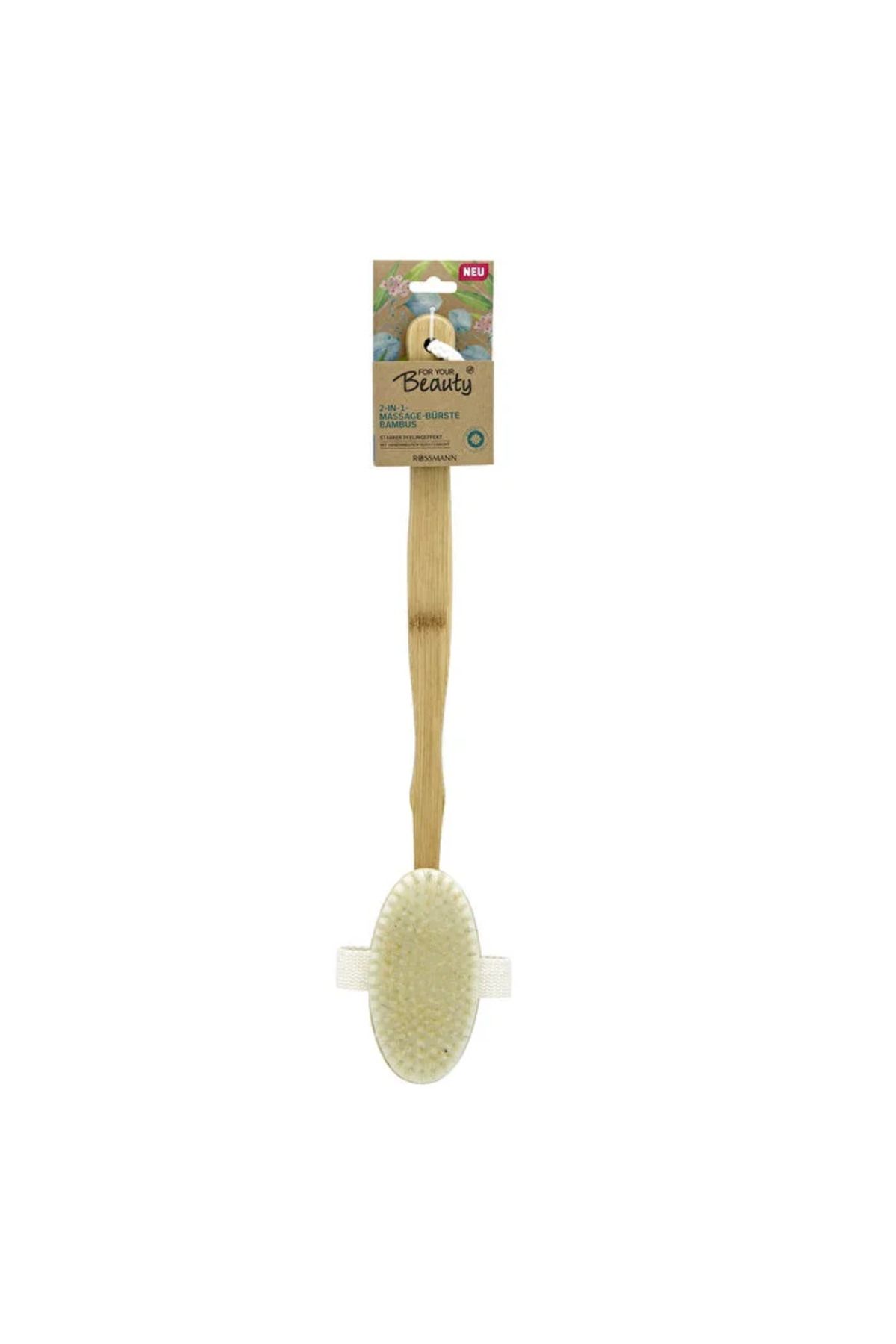 FOR YOUR BEAUTY Ahşap Uzun Saplı Masaj Fırçası - Oval Başlı -