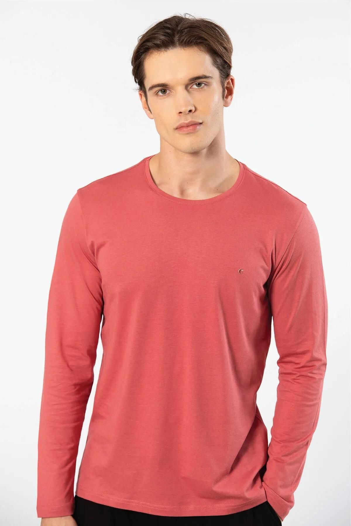 Cacharel Erkek %50 Modal, %50 Pamuk Bisiklet Yaka Uzunkol T-shirt