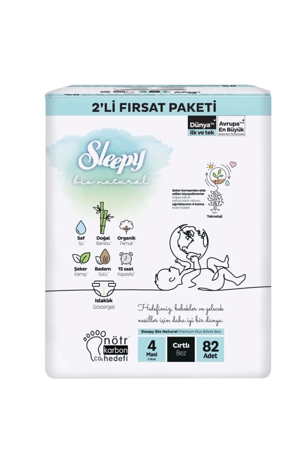 OurStyles Sleepy Bio Natural Bebek Bezi 2'Li Fırsat Paketi 4 Beden 82 Adet