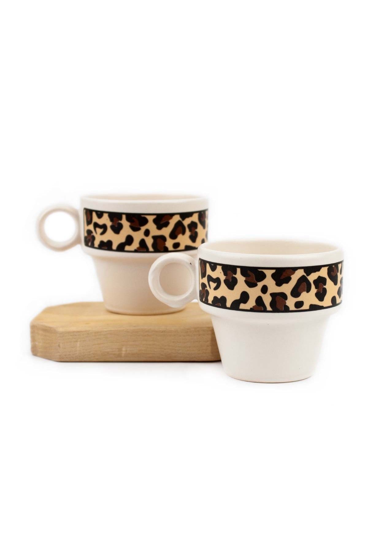 PALTO TASARIM Leopar Desen 2'li Espresso Bardak Seti - Hediye Seramik Fincan