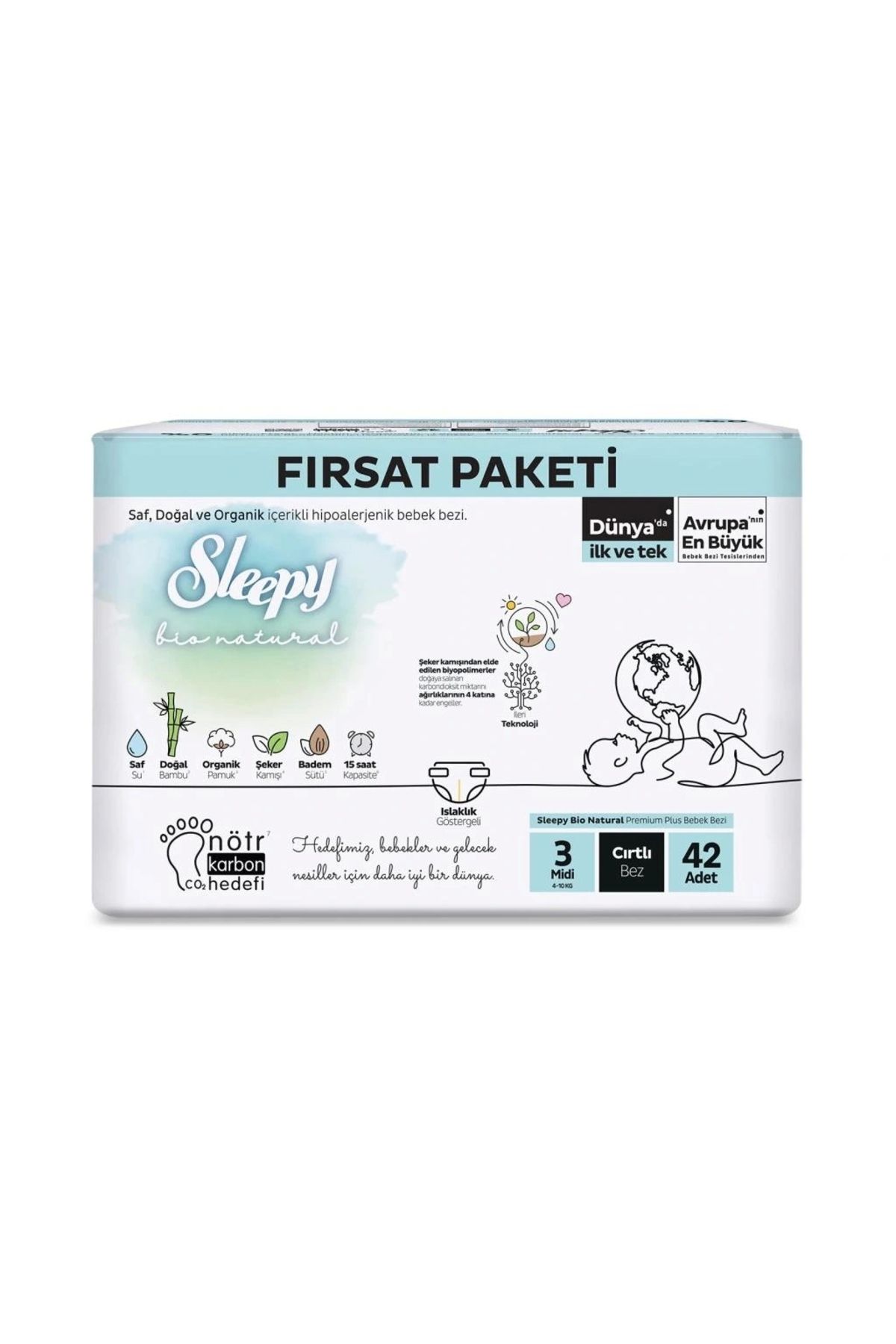 OurStyles Sleepy Bio Natural Bebek Bezi Fırsat Paketi 3 Beden 42 Adet