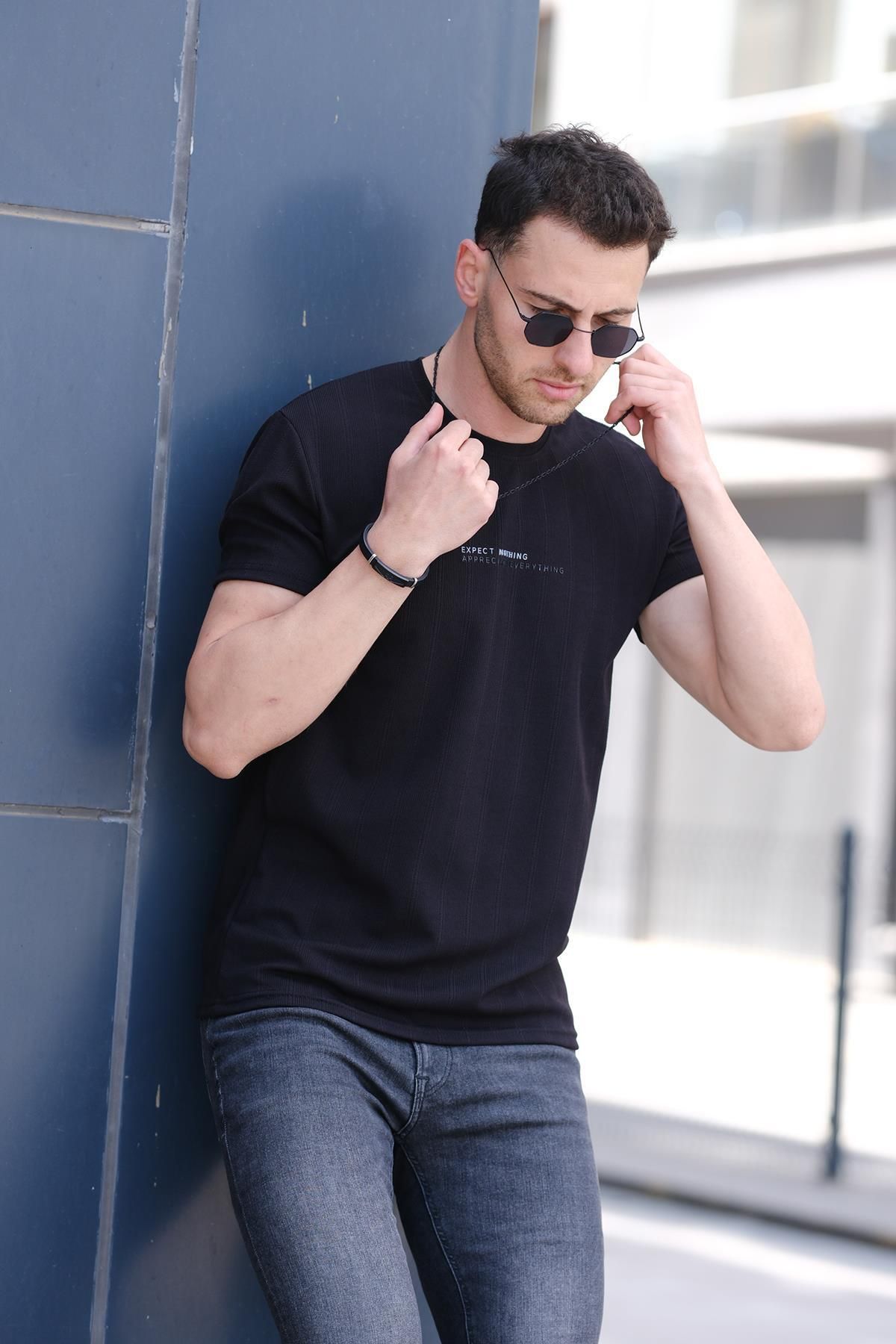 Oksit Expect Slim Fit Likralı Bisiklet Yaka Baskılı Erkek Tshirt