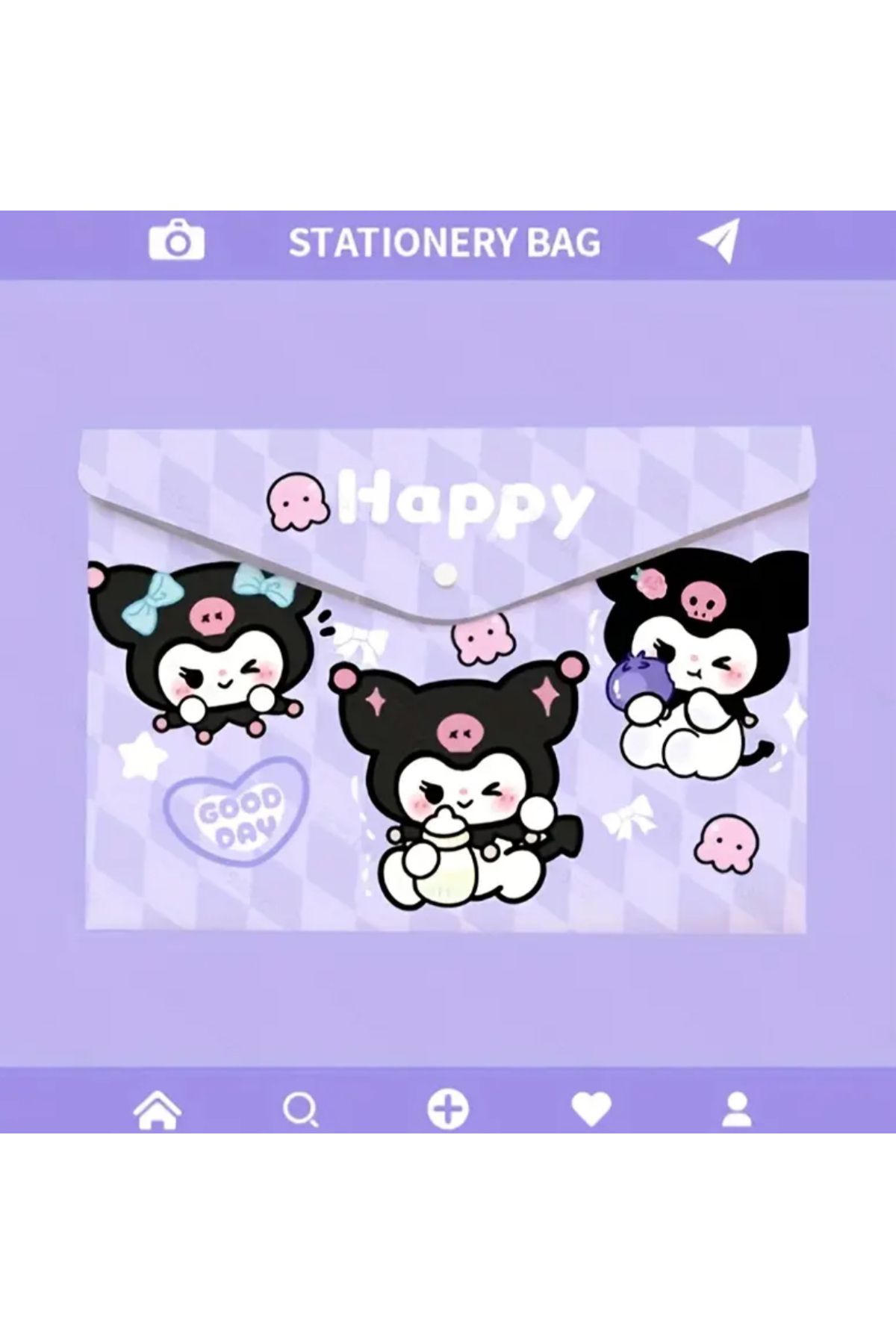 So Iconic 1 Adet Sanrio Kuromi Karakterli Şeffaf A4 Zarf Dosya / Mor Renk