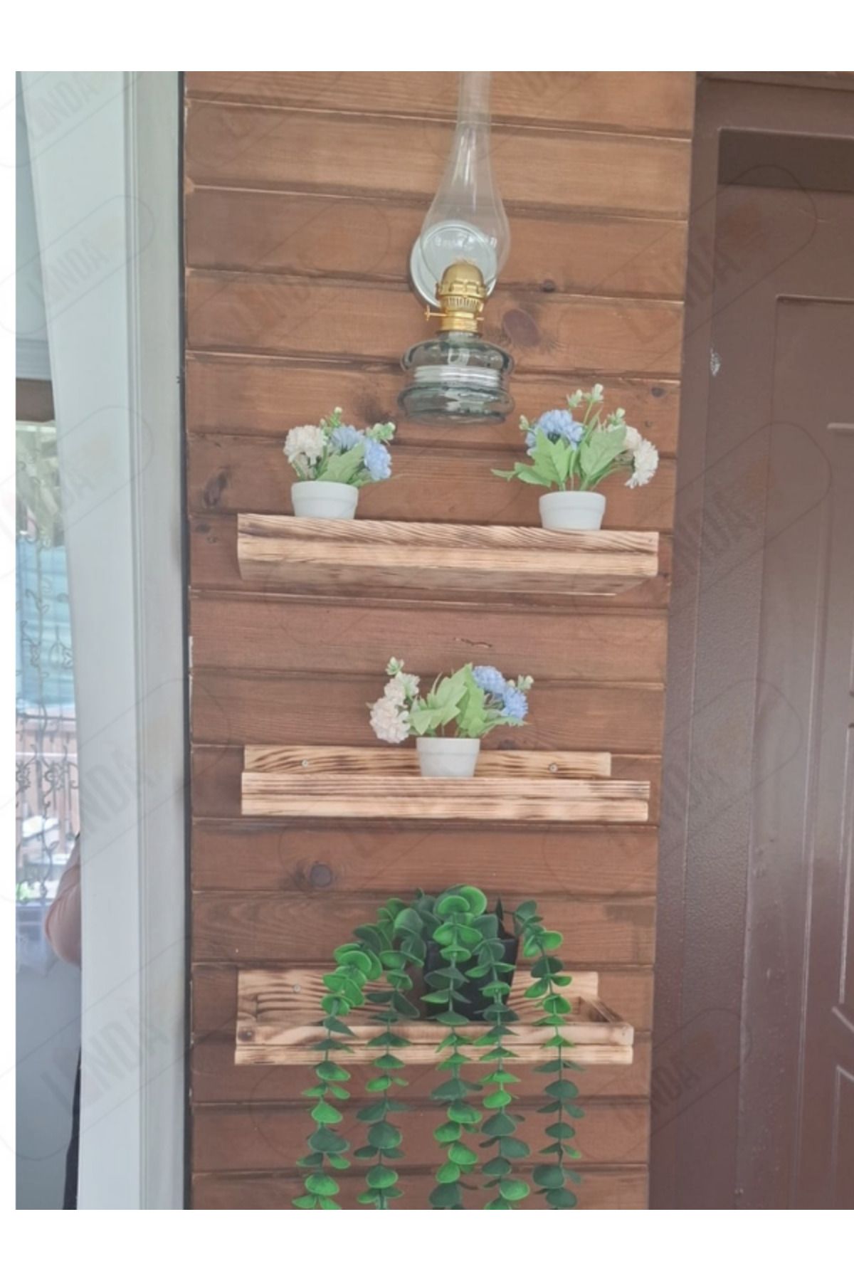 sgeteknoloji Ahşap Eskitme Desenli Dekoratif 3'lü Duvar Rafı (39cm * 9cm)
