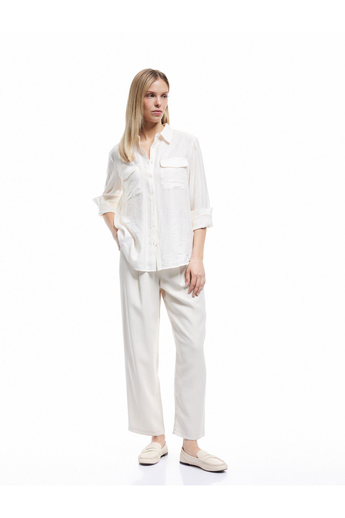Koton-Viscose Fabric Covered Pocket Detailed Long Sleeve Shirt 2