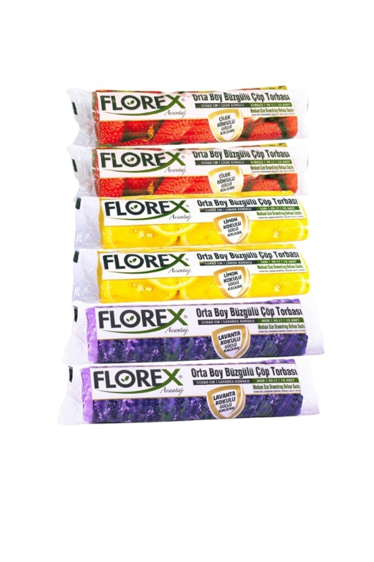 Florex Orta Boy Çöp Torbası Kokulu Büzgülü 5'li Avantaj 55 x 60 cm 10 ADET / 130 gr