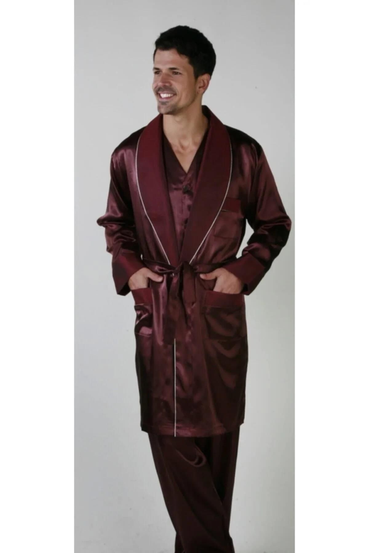 ANCELO 3lü Damat Saten Çeyiz Seti, Saten Robdöşambr ve Pijama Takım