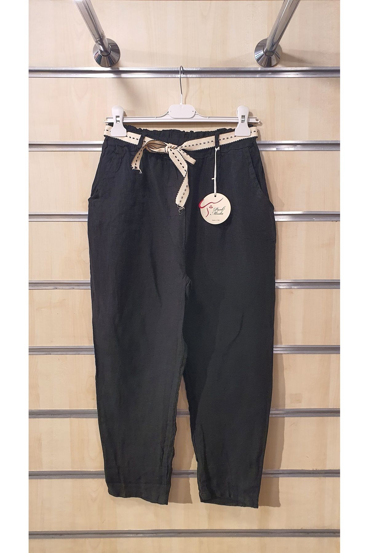 Park Moda İtalyan Keten Pantolon Düz Desen Kemerli
