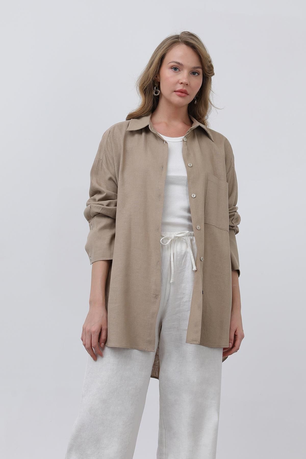 Soul Kadın Basic Keten Gömlek - 32328GML - MINK