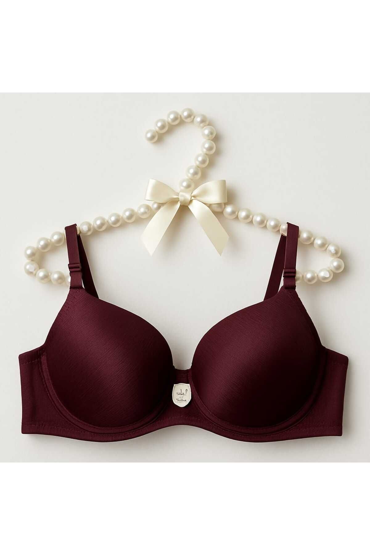 gigigiyim Çizgili Saten Işıltısı Vişne B Cup Push-Up Straplez Sütyen