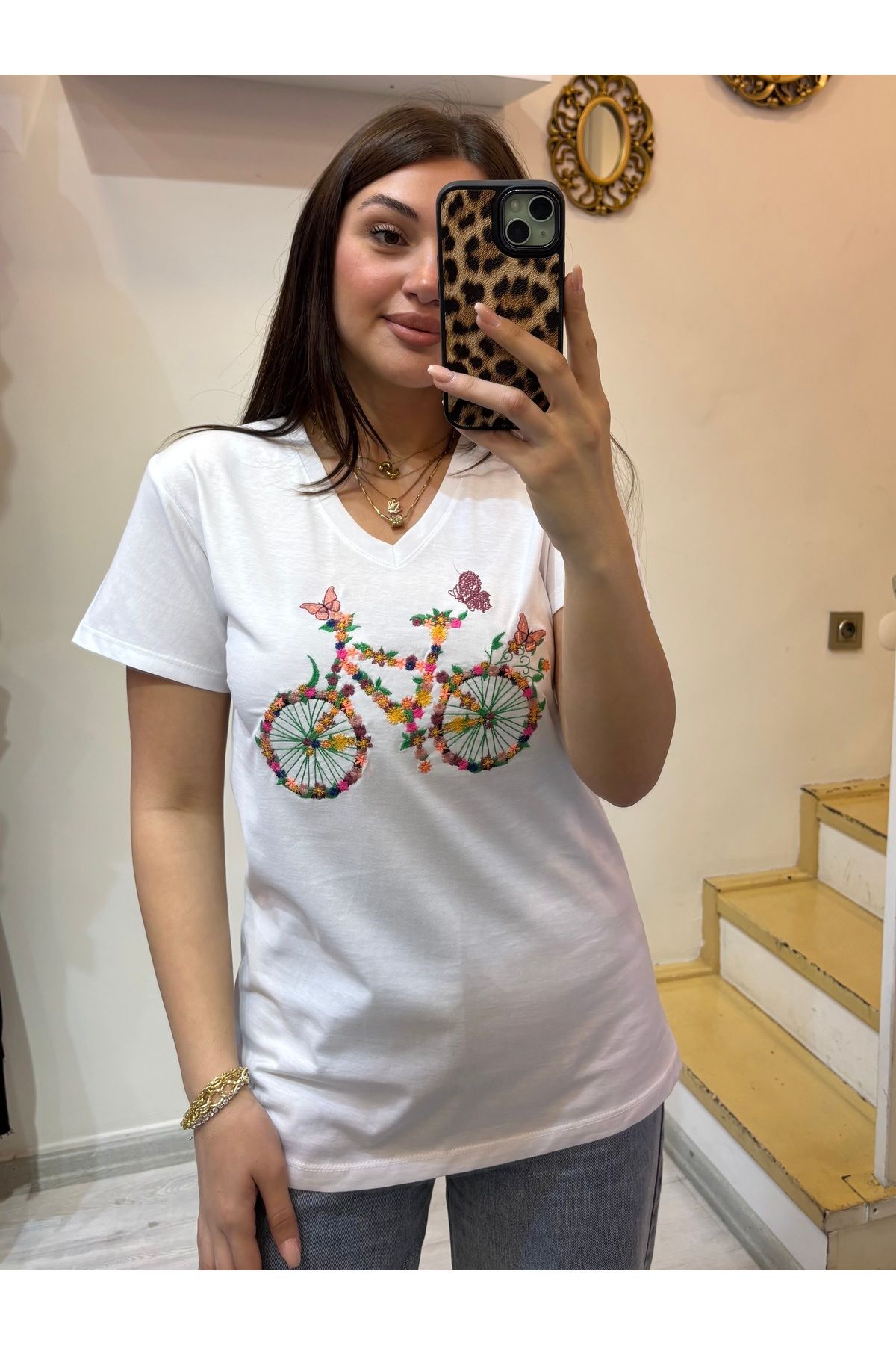 ROSSA Nakışlı Bisiklet Desenli Tshirt