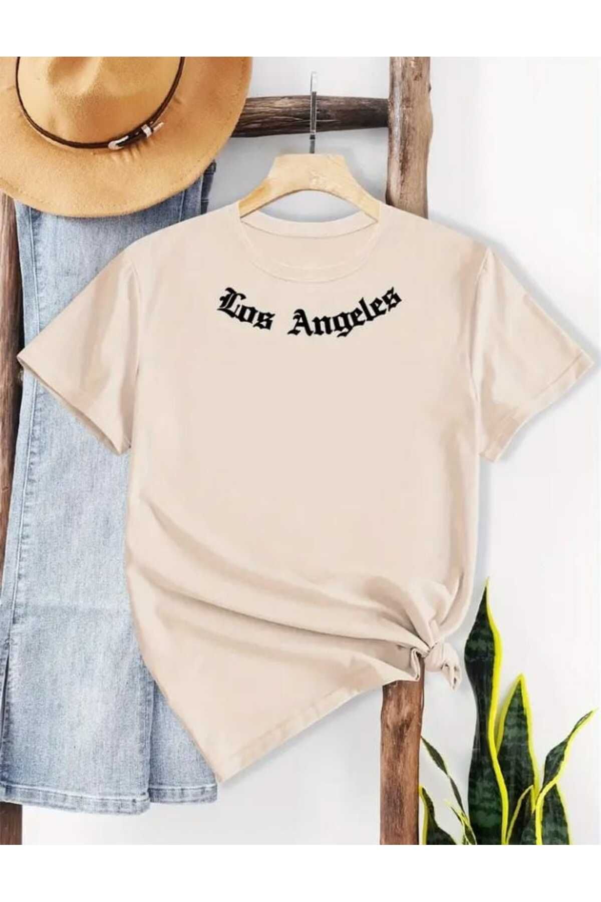 TekTarzz Unisex Los Angeles Yaka Detaylı Baskı Tasarımlı Trend Tshirt