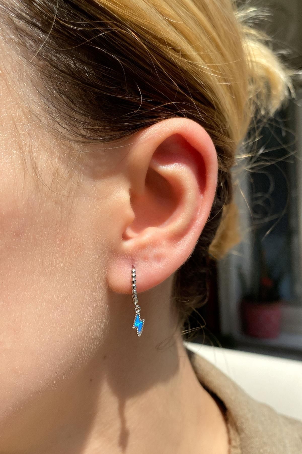 Spossy Silver Jewelry Opal Taşlı Şimşek Küpe