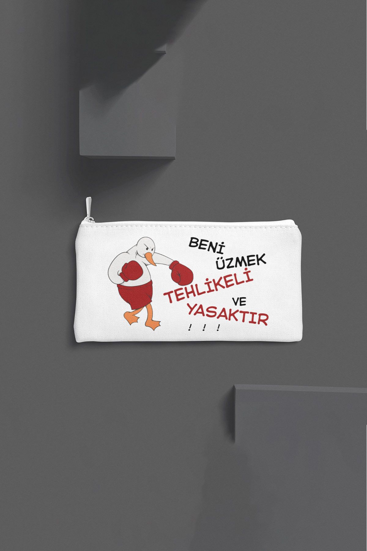 qoeuyl boutique Beni Üzmek Tehlikeli ve Yasaktır Baskılı Eğlenceli Hediyelik Bez Makyaj Çantası Kalemlik Cüzdan