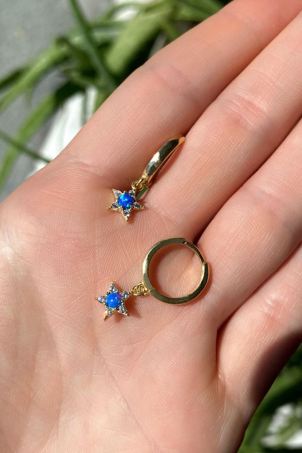 Spossy Silver Jewelry Opal Taşlı Yıldız Küpe