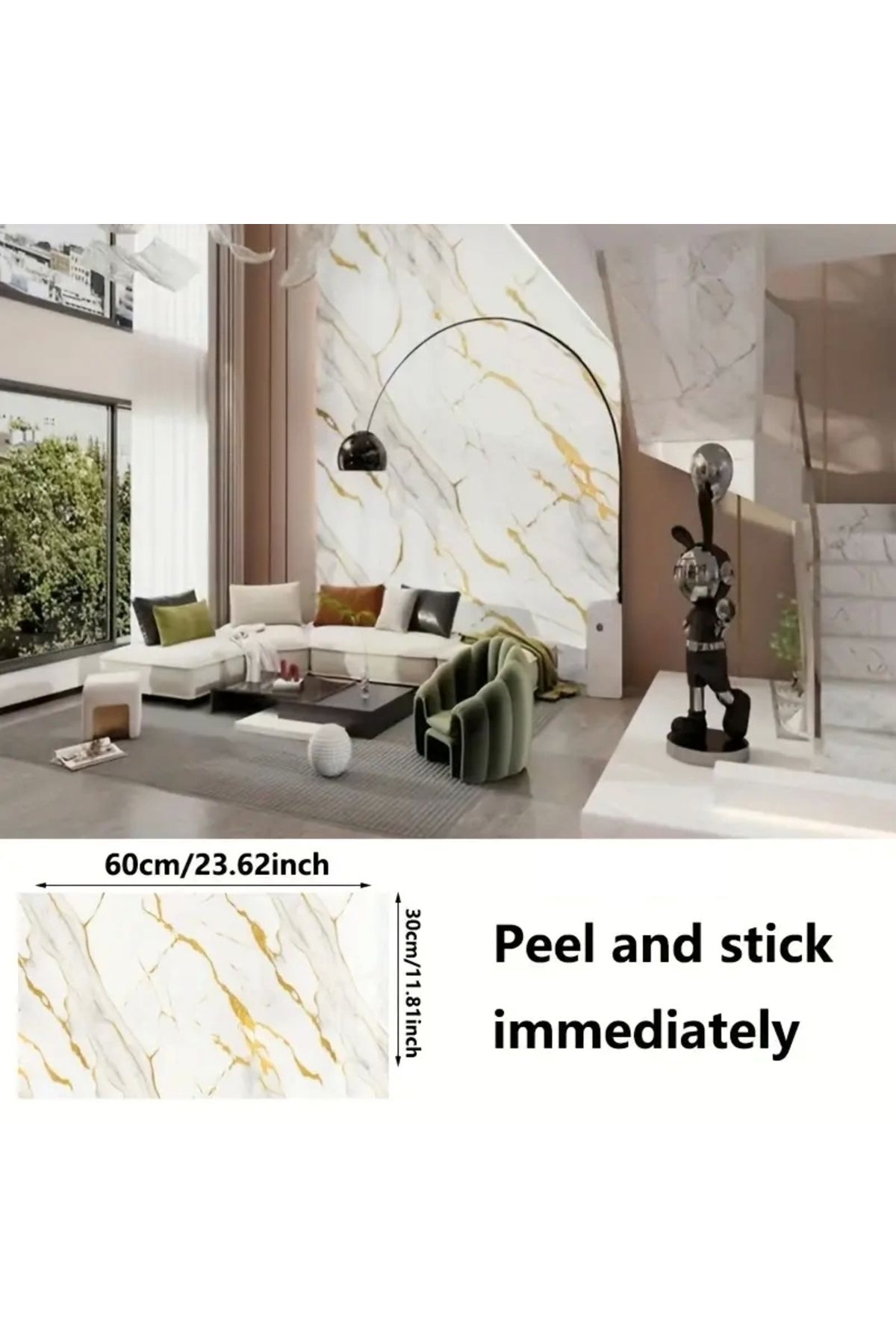No8 Home Vinil Beyaz Mermer Desenli Alüminyum Plastik Duvar Sticker