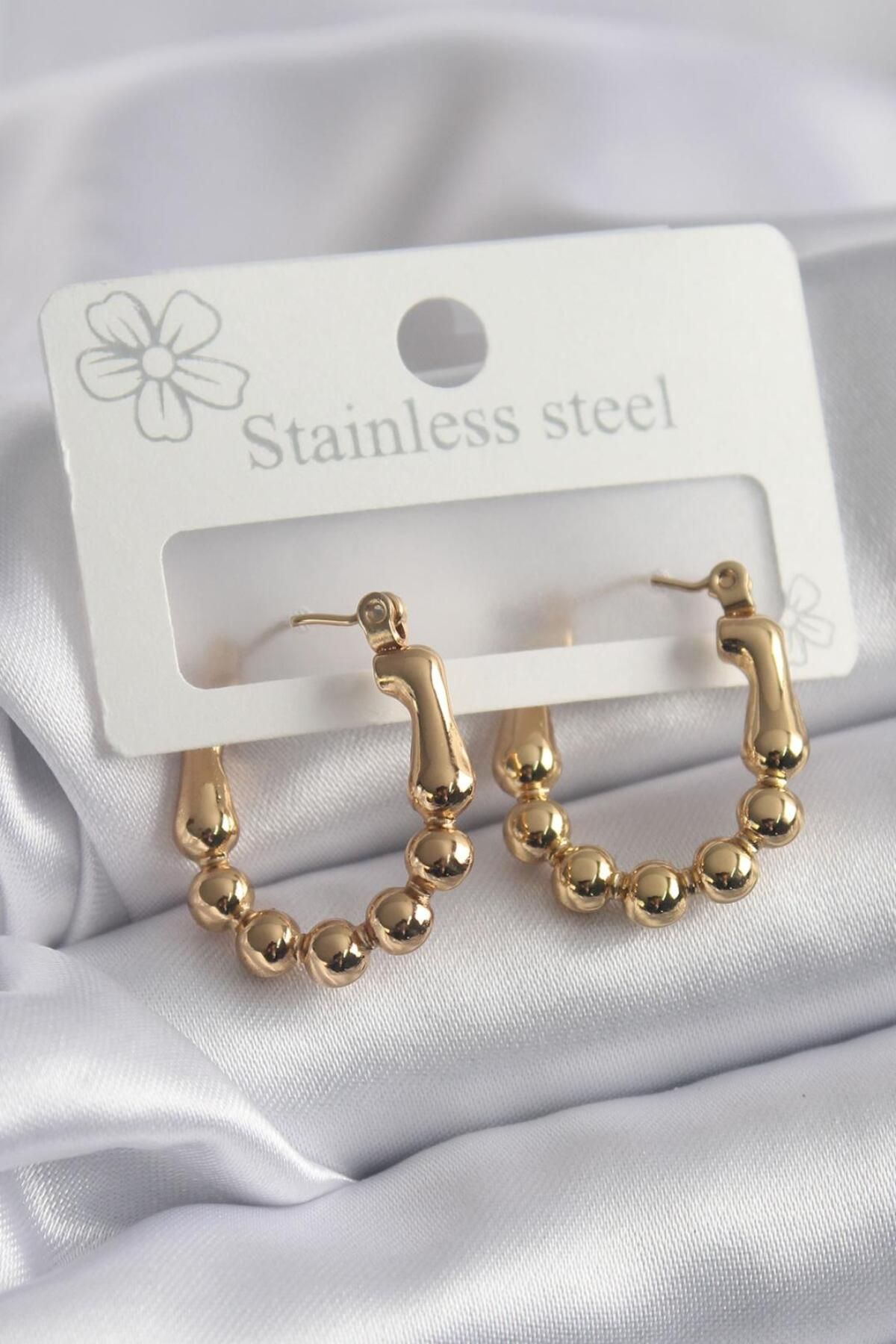 Zendoria Accessory Çelik Gold Halka Küpe - Zarif Topçuk Model