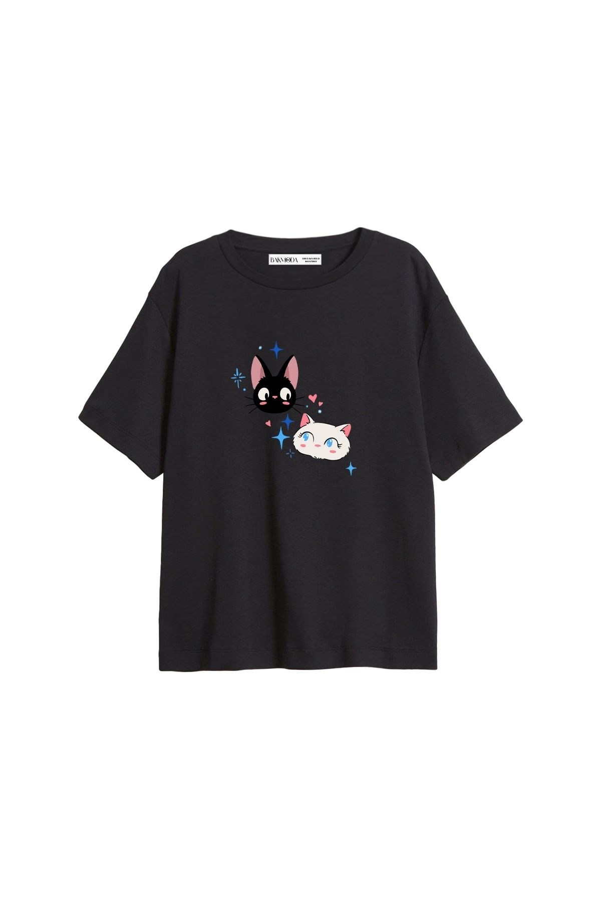 CİNEMA MODA Jiji And Lily Baskılı Relaxed Fit Siyah Kadın Tshirt