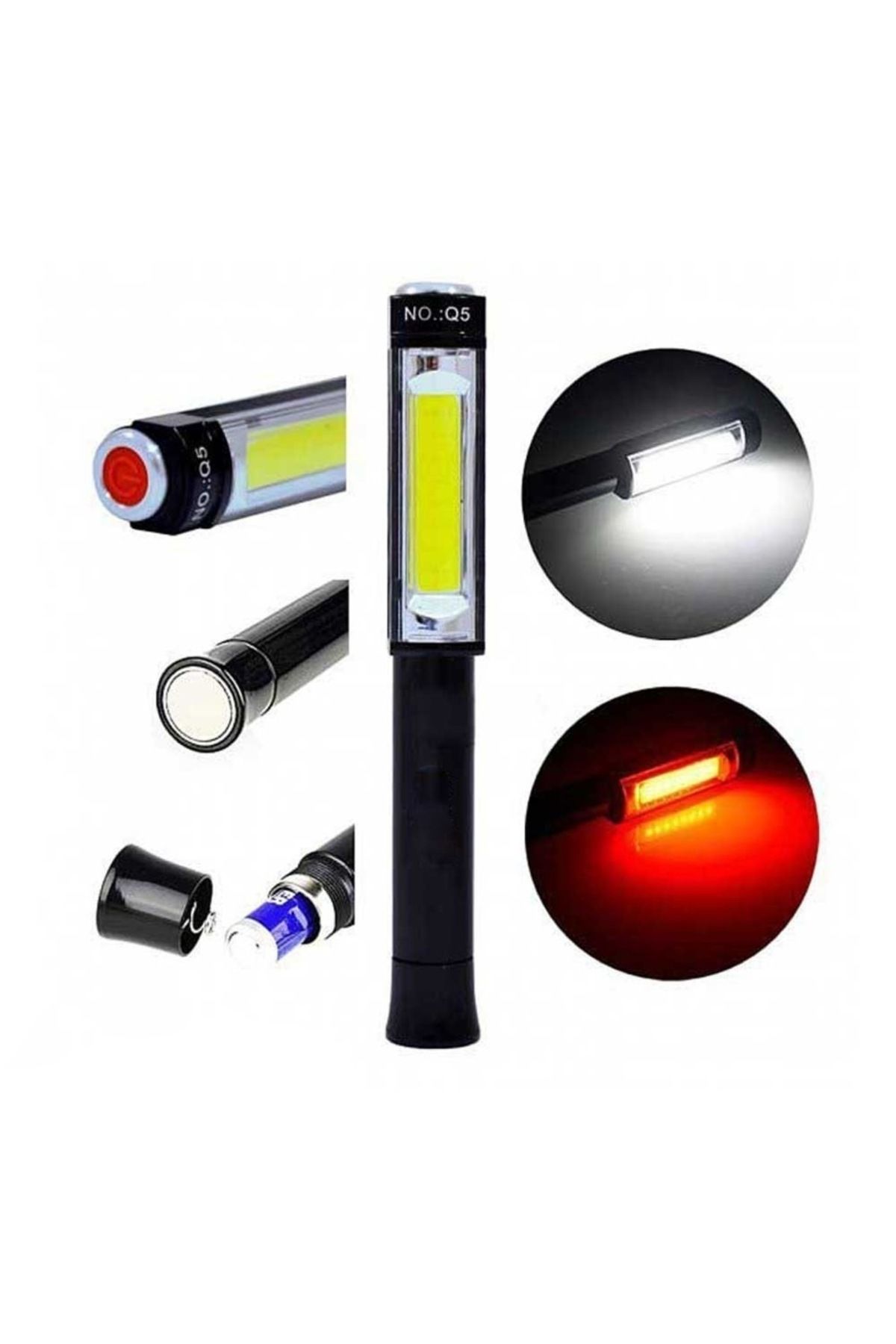 ÖYKÜ VE YİĞİT Q5 Pilli Mıknatıslı COB LED Çalışma Tamir Kırmızı Işık El Feneri