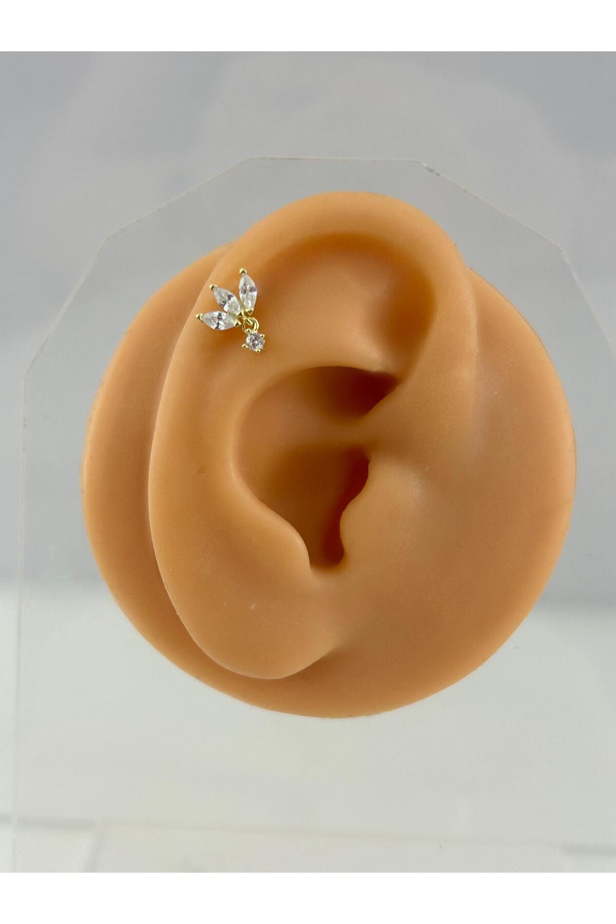 Siminkari 925 Ayar Gümüş Üzerine Mikron Altın Kaplama Lotus Taşlı Gold Piercing Tragus Helix