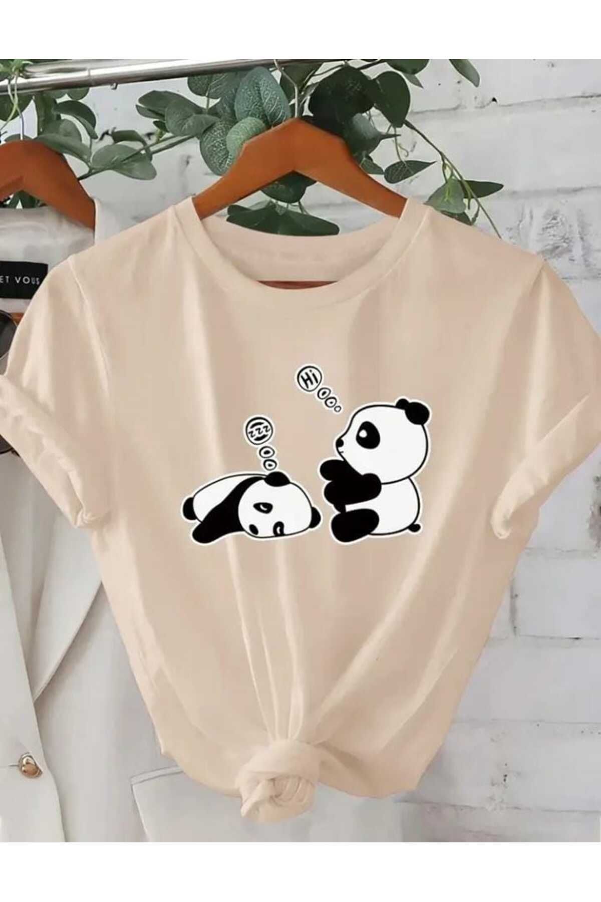 TekTarzz Şirin Panda Baskı Tasarımlı Trend Tshirt