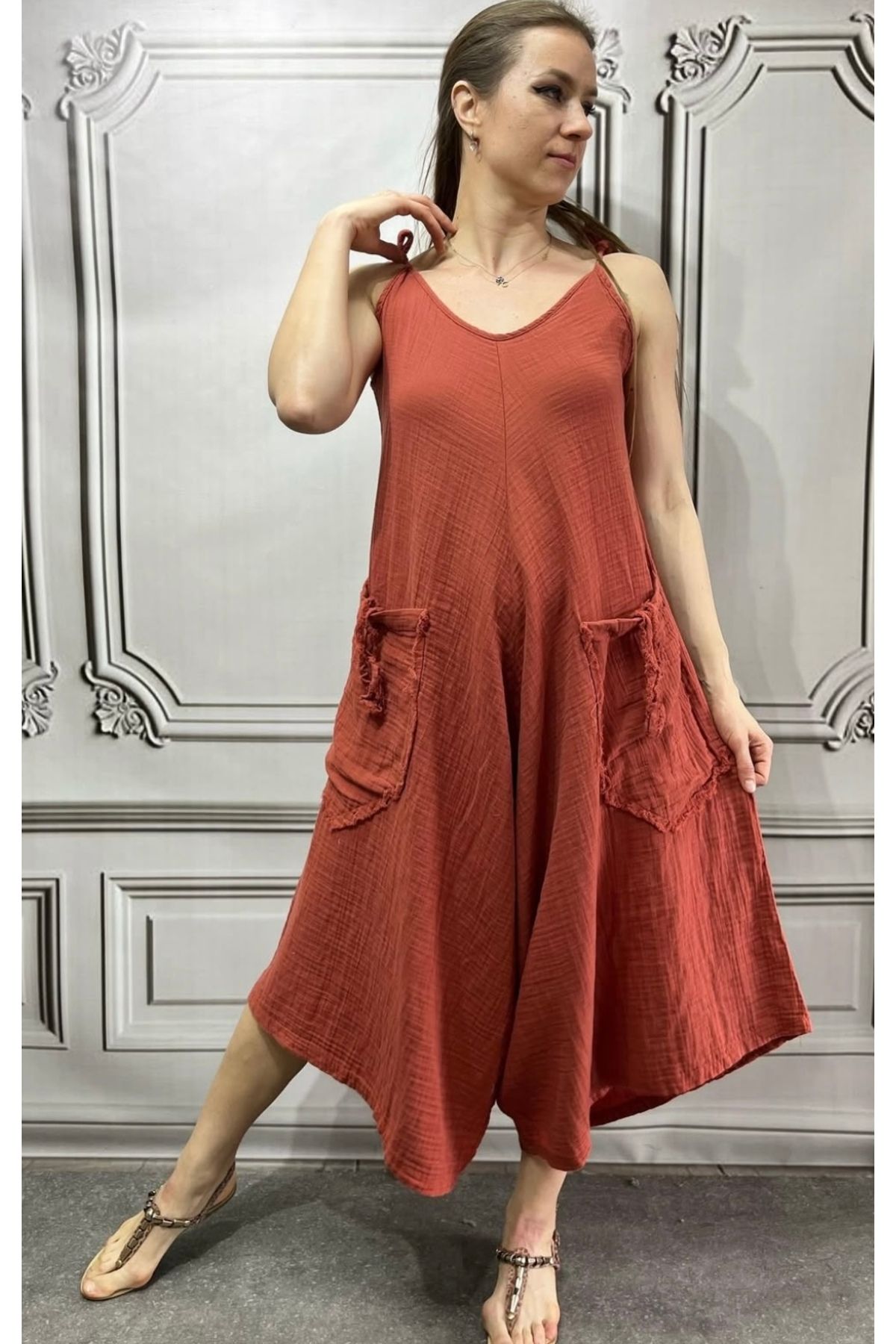 AZRASYA Müslin Kumaş Askılı Tulum