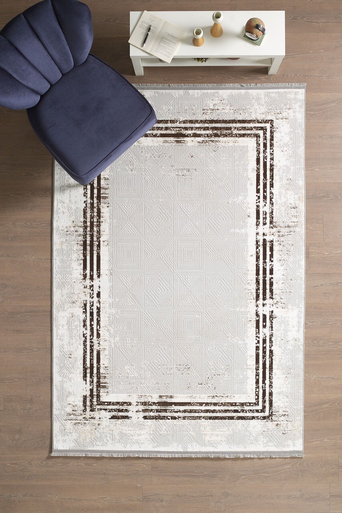 Anaska Home Modern Desenli Polyester Dokuma Halı Salon Halısı Oturma Odası Halısı Mutfak Halısı Kahverengi Halı