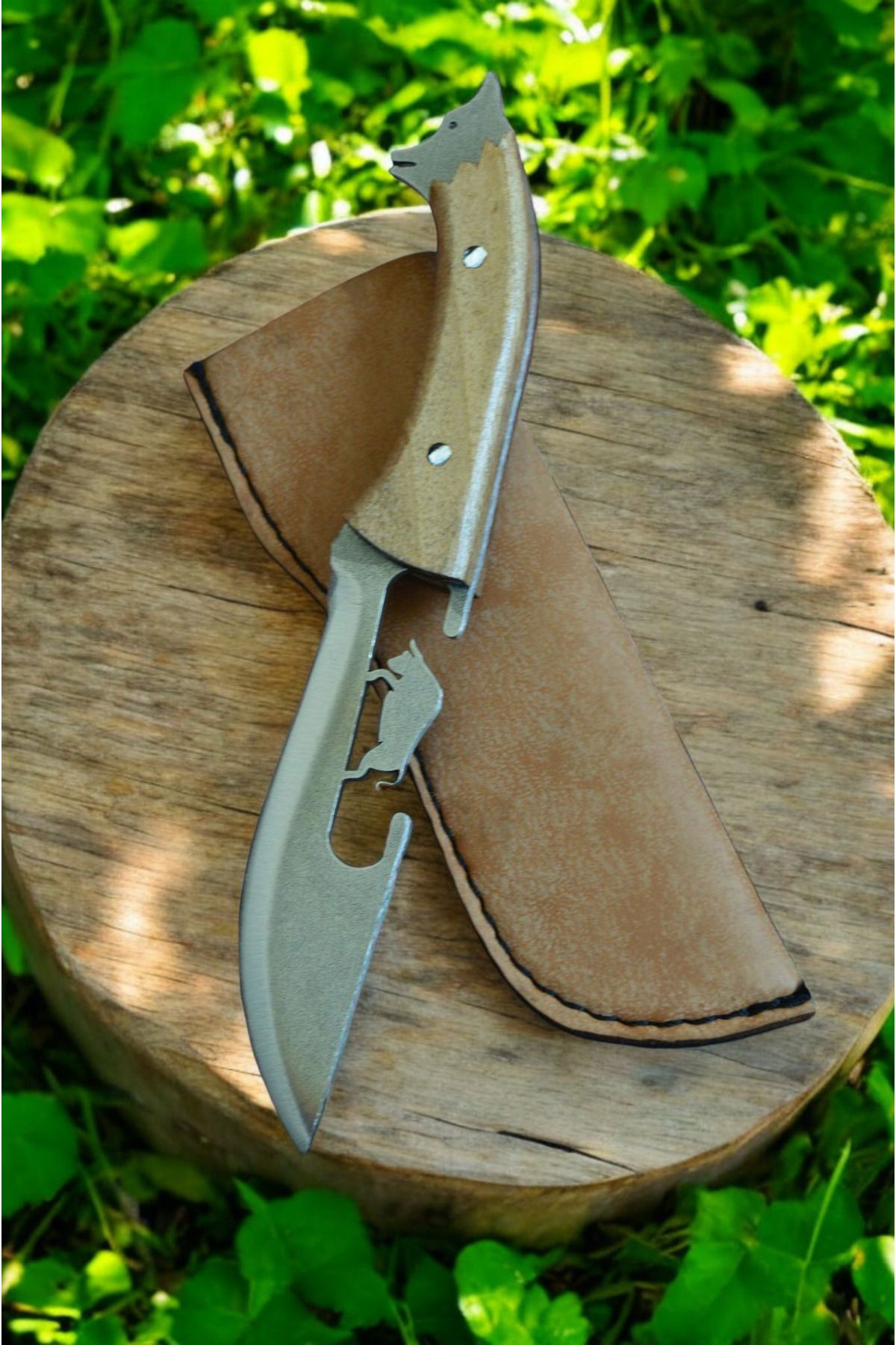MERTCAN KNİFE 19 cm kurt başlı outdoor av ve kamp bıçağı mutfak bıçağı çakı kasap et bıçağı