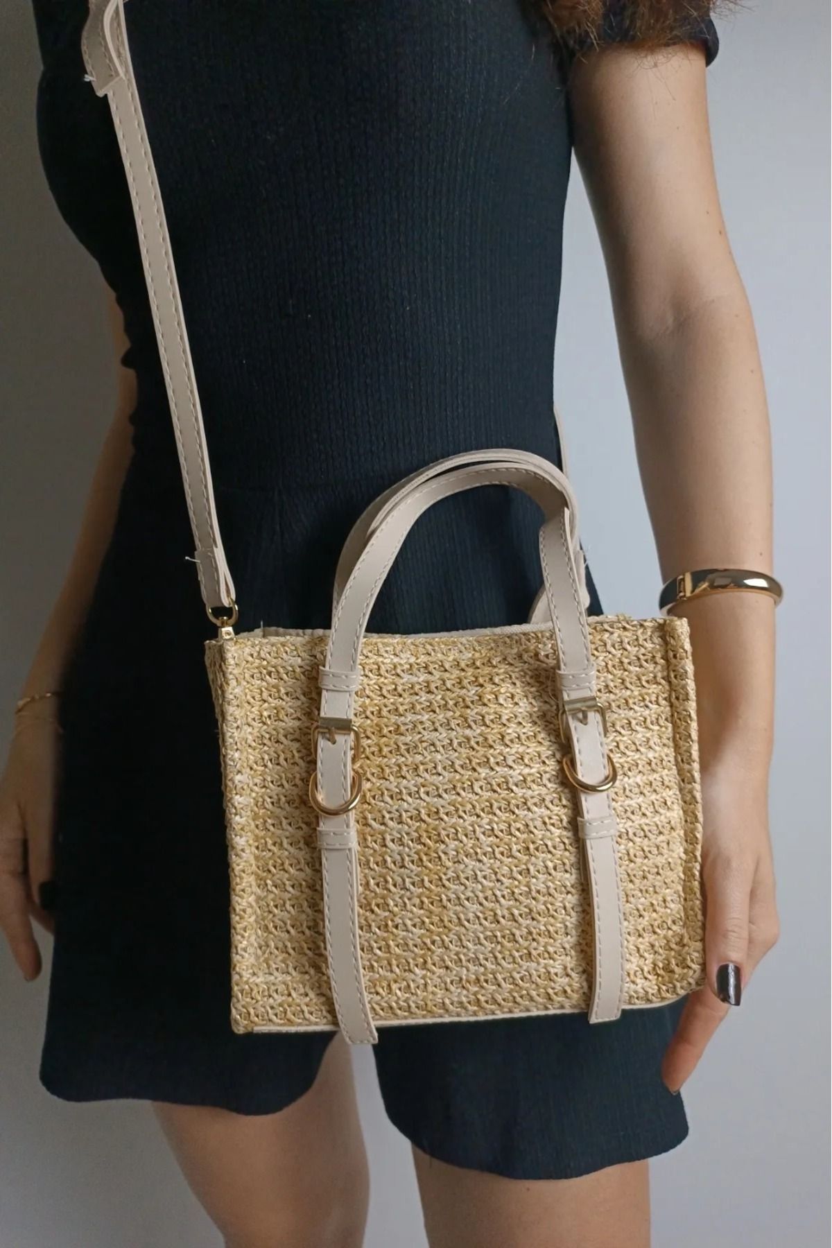 ÇAPTI BAG İSTANBUL Kadın Hasır Örgülü Tokalı El Ve Omuz Çantası