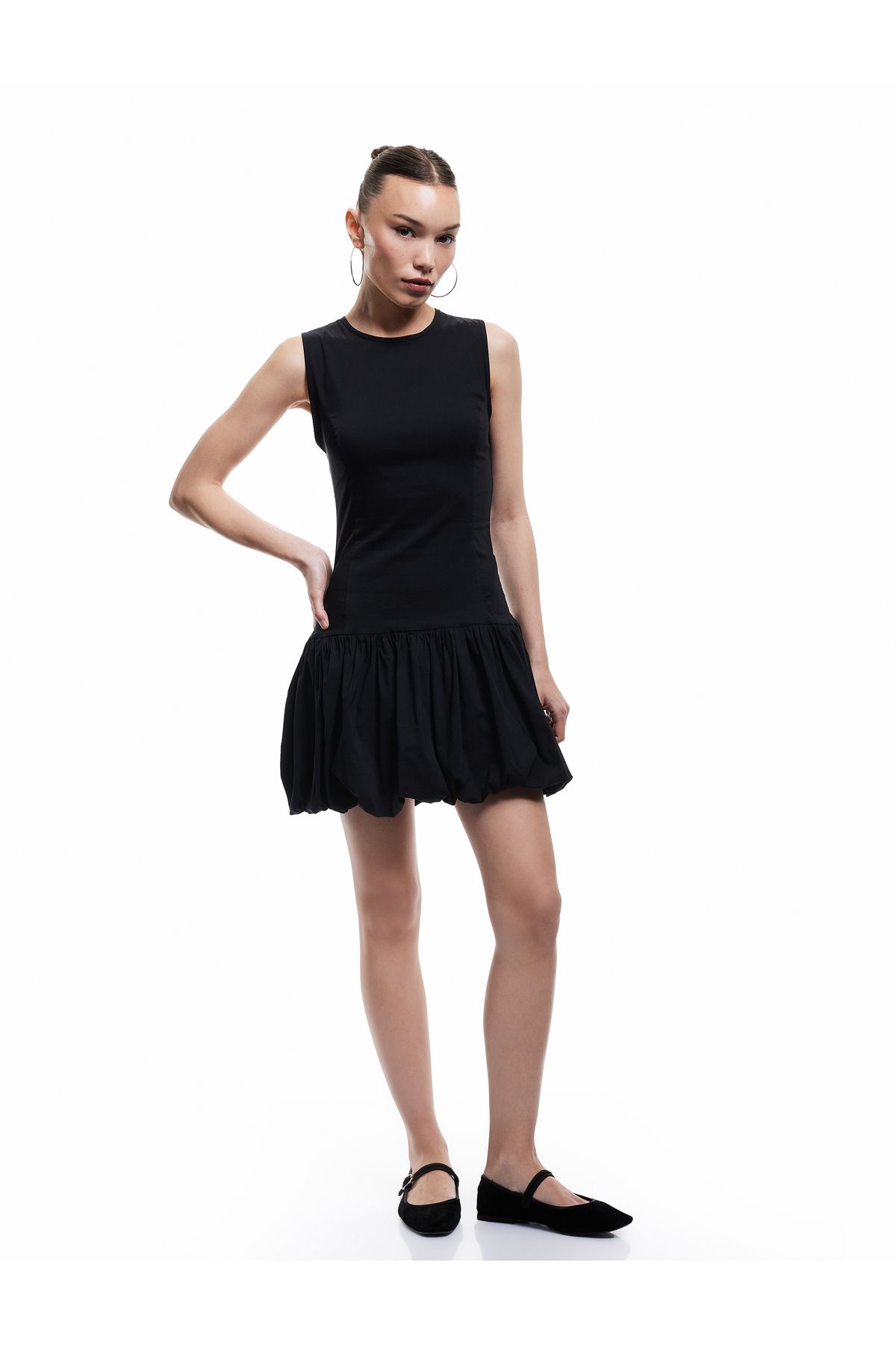 Koton U Yaka Slim Fit Kolsuz Mini Balon Elbise