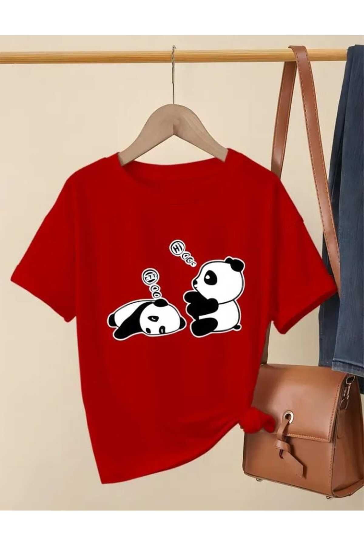 TekTarzz Şirin Panda Baskı Tasarımlı Trend Tshirt