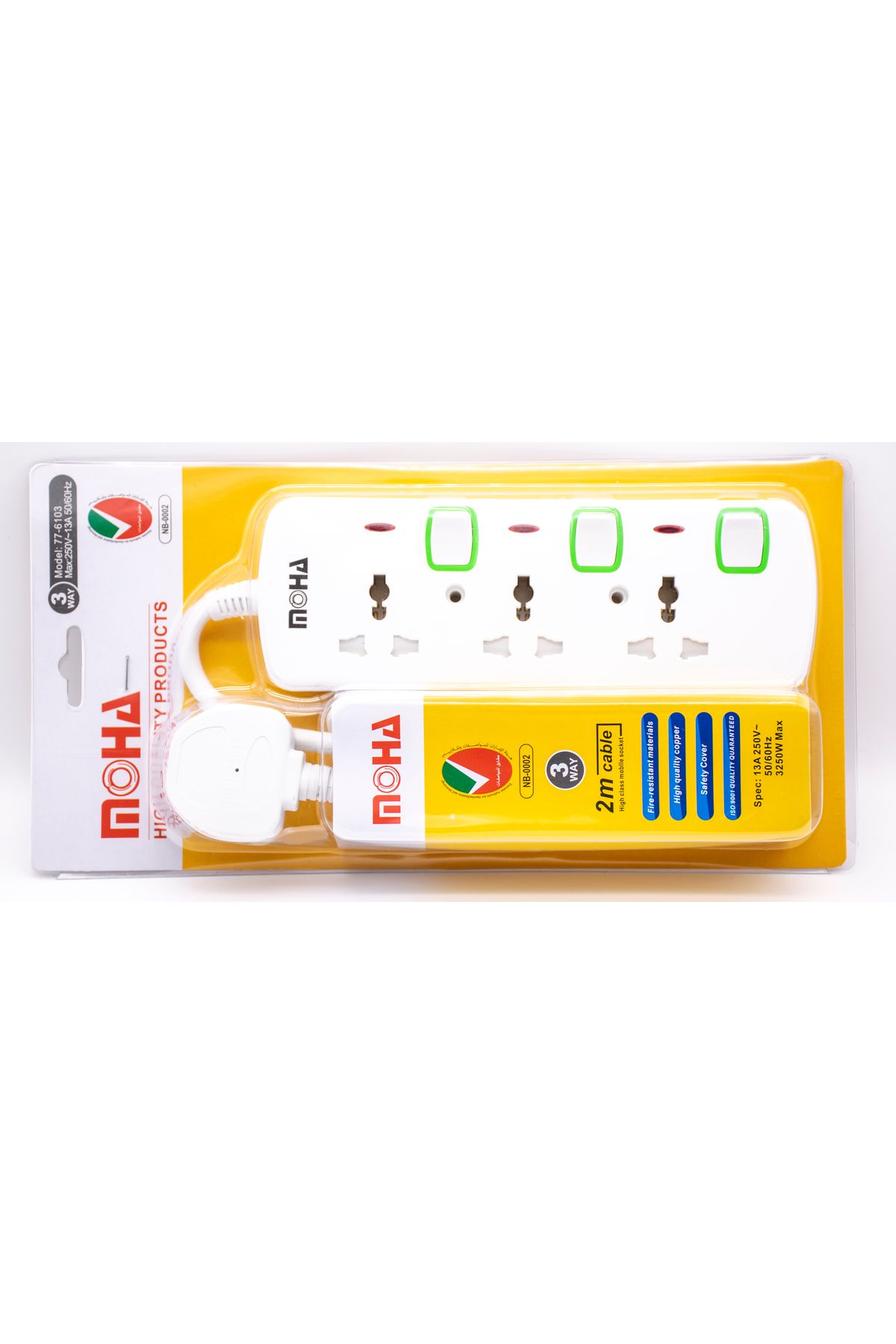 Moha-Extension 3 Way Sockets Outlet Power Strips , Universal Plug with 2M Cord, for Home, Office 5