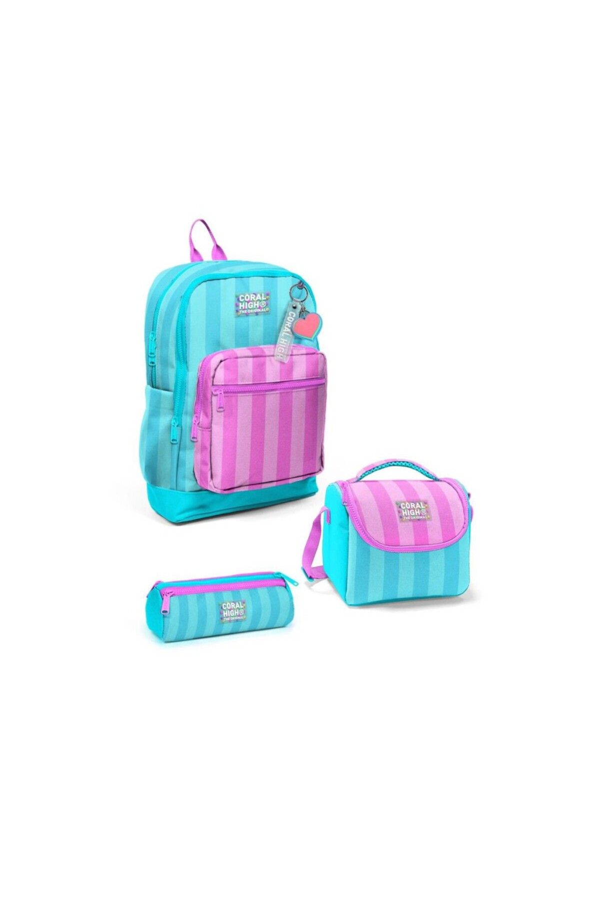 Coral High Turkuaz Pembe Çizgili 3 lü Okul Çanta Seti SET23771