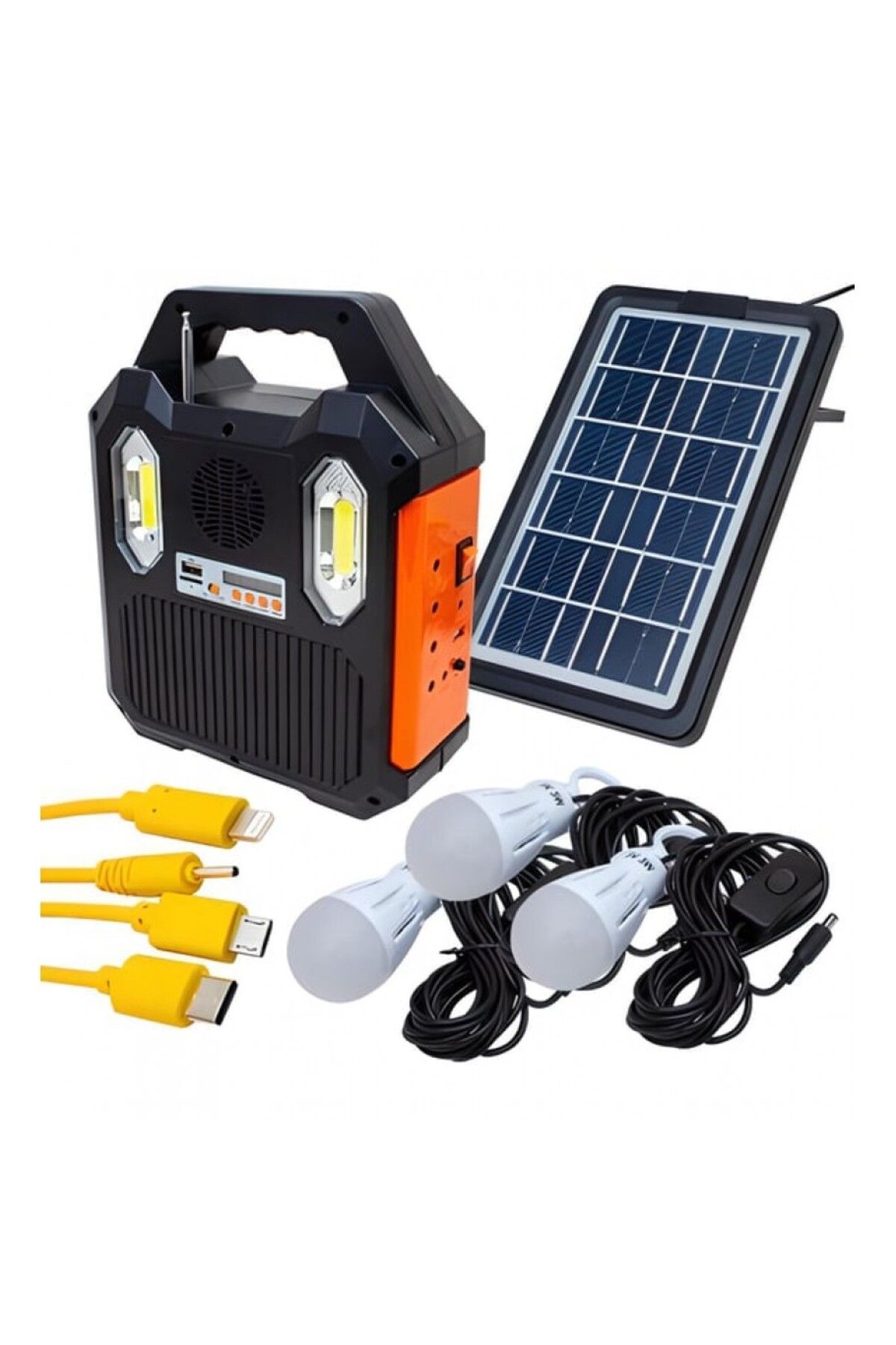 ÖYKÜ VE YİĞİT Radyolu 3 Ampullü Güneş Enerjili Ev Bahçe Kamp Aydınlatması WS-5673