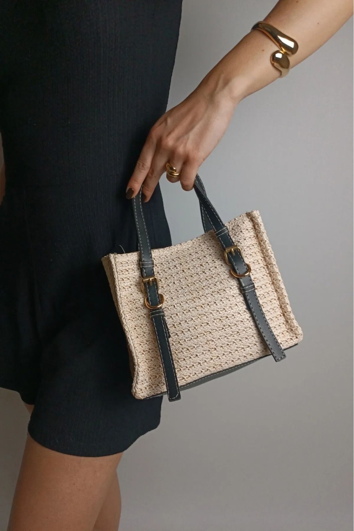 ÇAPTI BAG İSTANBUL Kadın Hasır Örgülü Tokalı El Ve Omuz Çantası