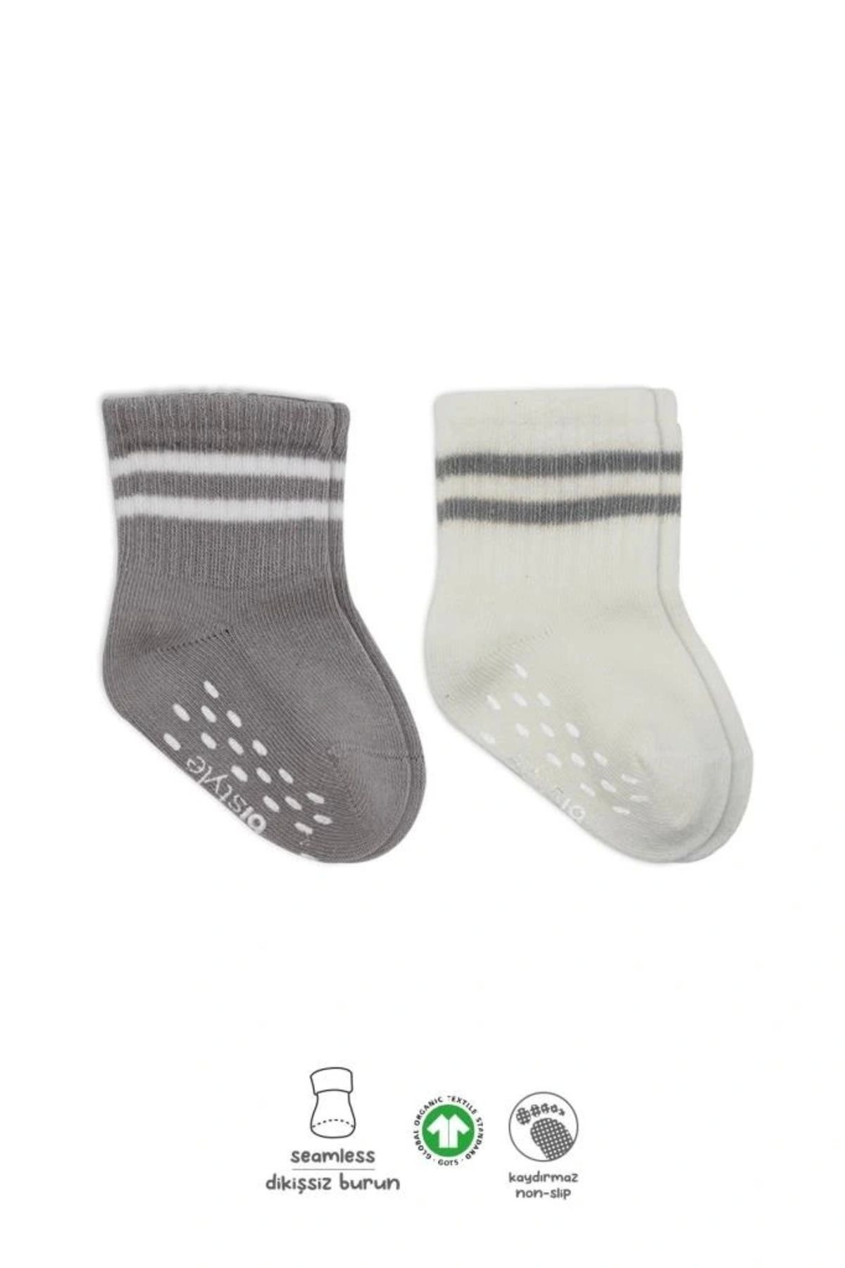 OurStyles Bistyle Çemberli Kaymaz Soket Çorap 2'Li BS10125 Gri Ekru