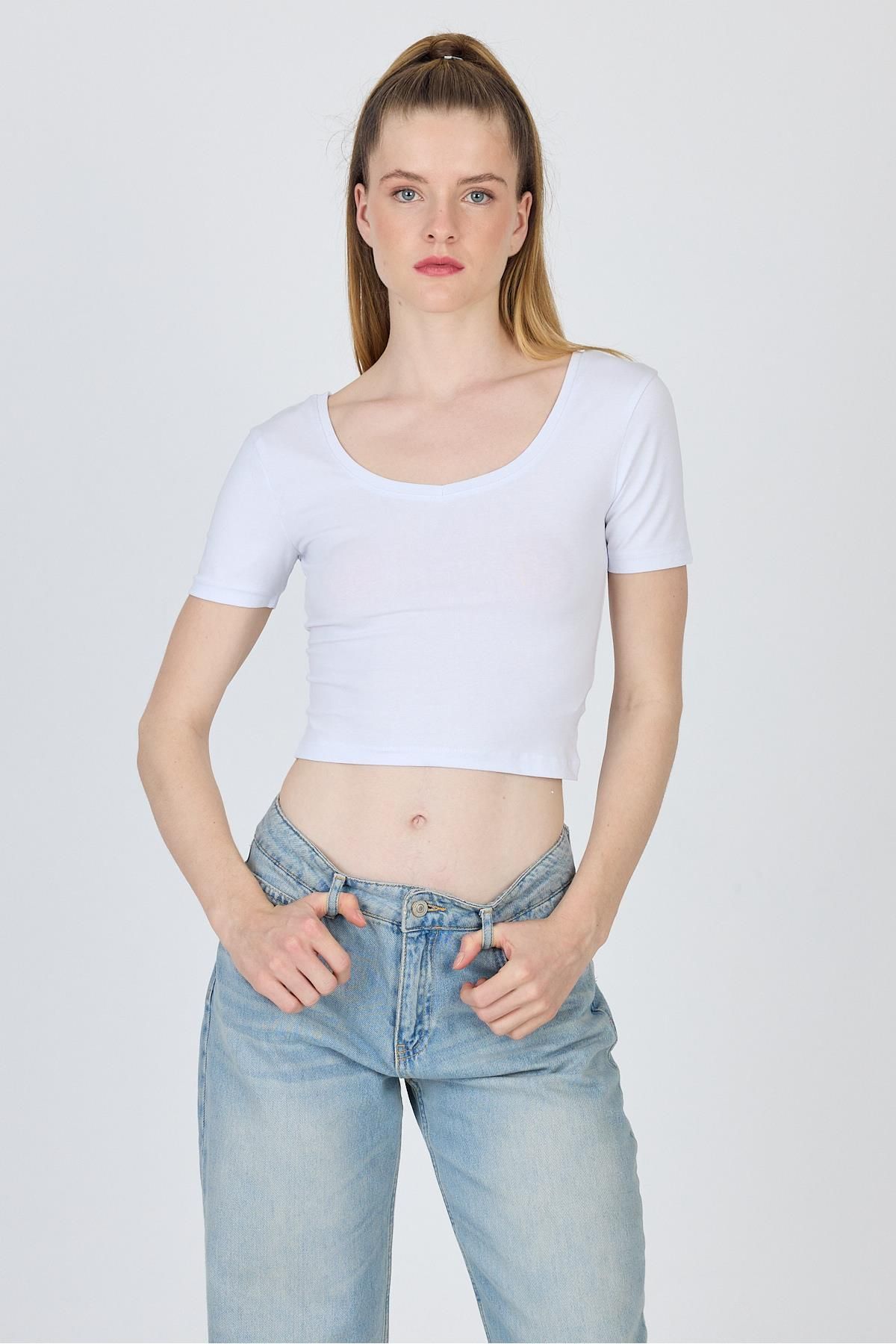 Rays Beyaz U Yaka Pamuklu Slim Fit Tişört 9186M