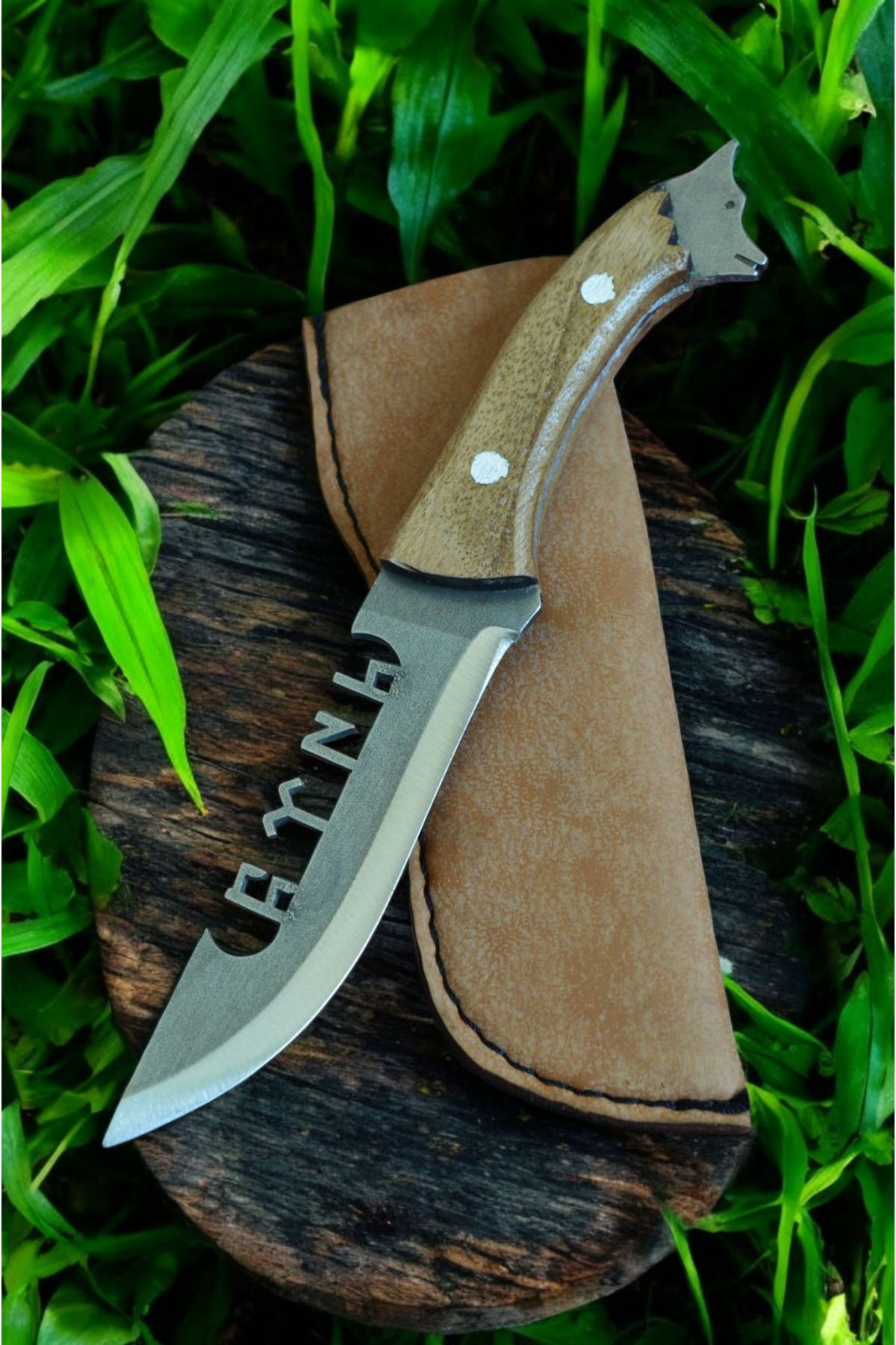 MERTCAN KNİFE 19 cm kurt başlı outdoor av ve kamp bıçağı mutfak bıçağı çakı kasap et bıçağı