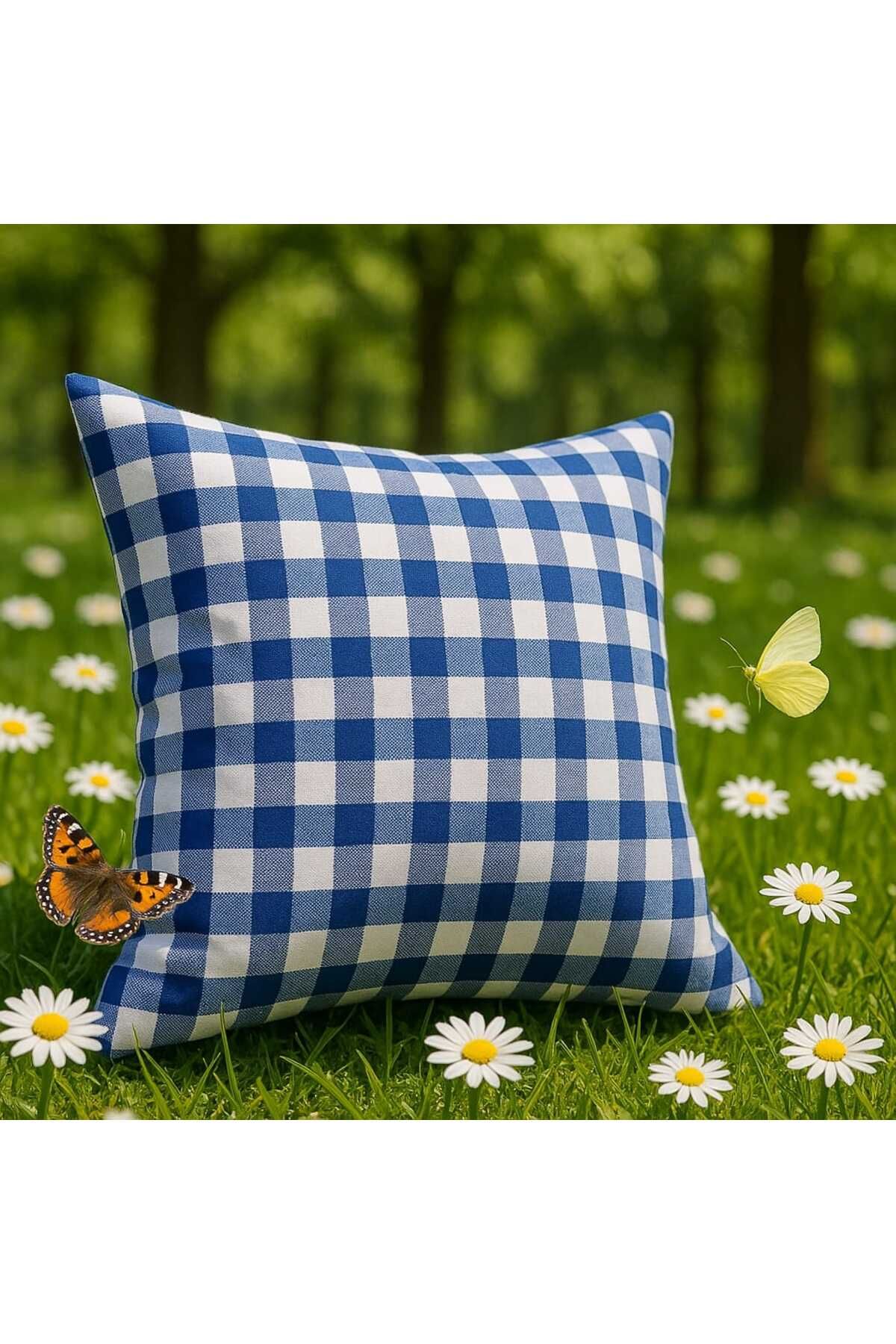 Junenext Kareli İçi Dolgulu Piknik Minderi 1 Adet 40 x 40cm Mavi