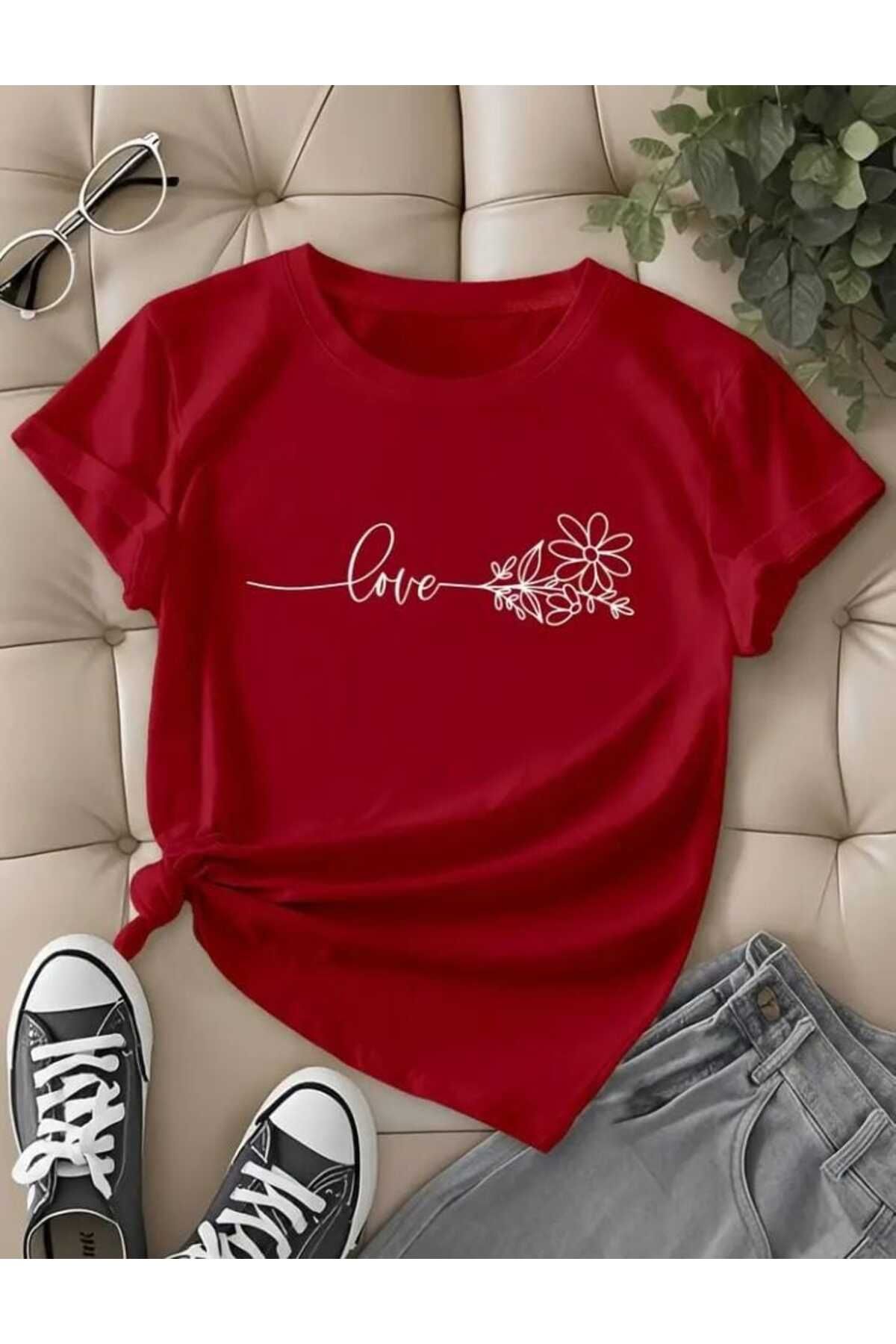 TekTarzz Unisex Çiçek Love Baskı Tasarımlı Trend Tshirt