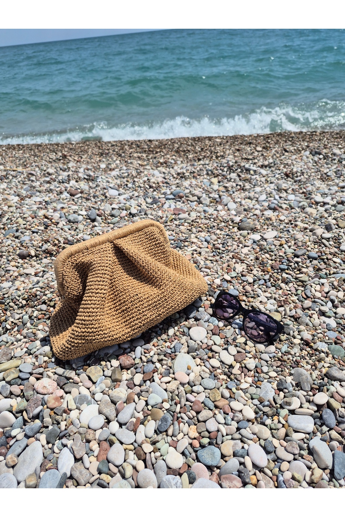 BAYSAN TİCARET Örgü Burslu Hasır El Çantası Clutch görsel 2