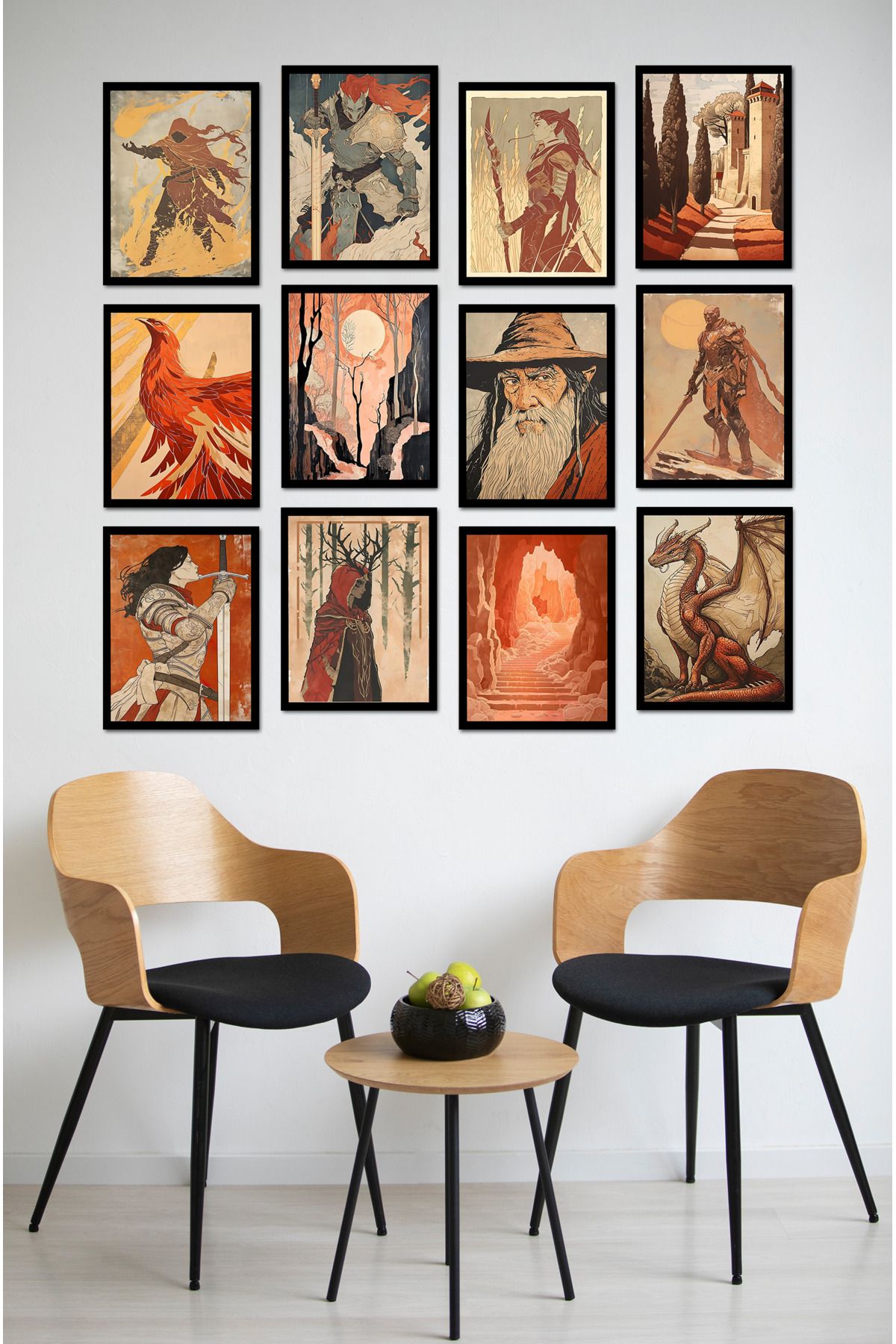kutuTR Dekorize Mdf Tablo Seti 12 Parça - Salon Oturma Odası İçin Duvar Dekoru Çerçeve Görünümlü ONK SERİ