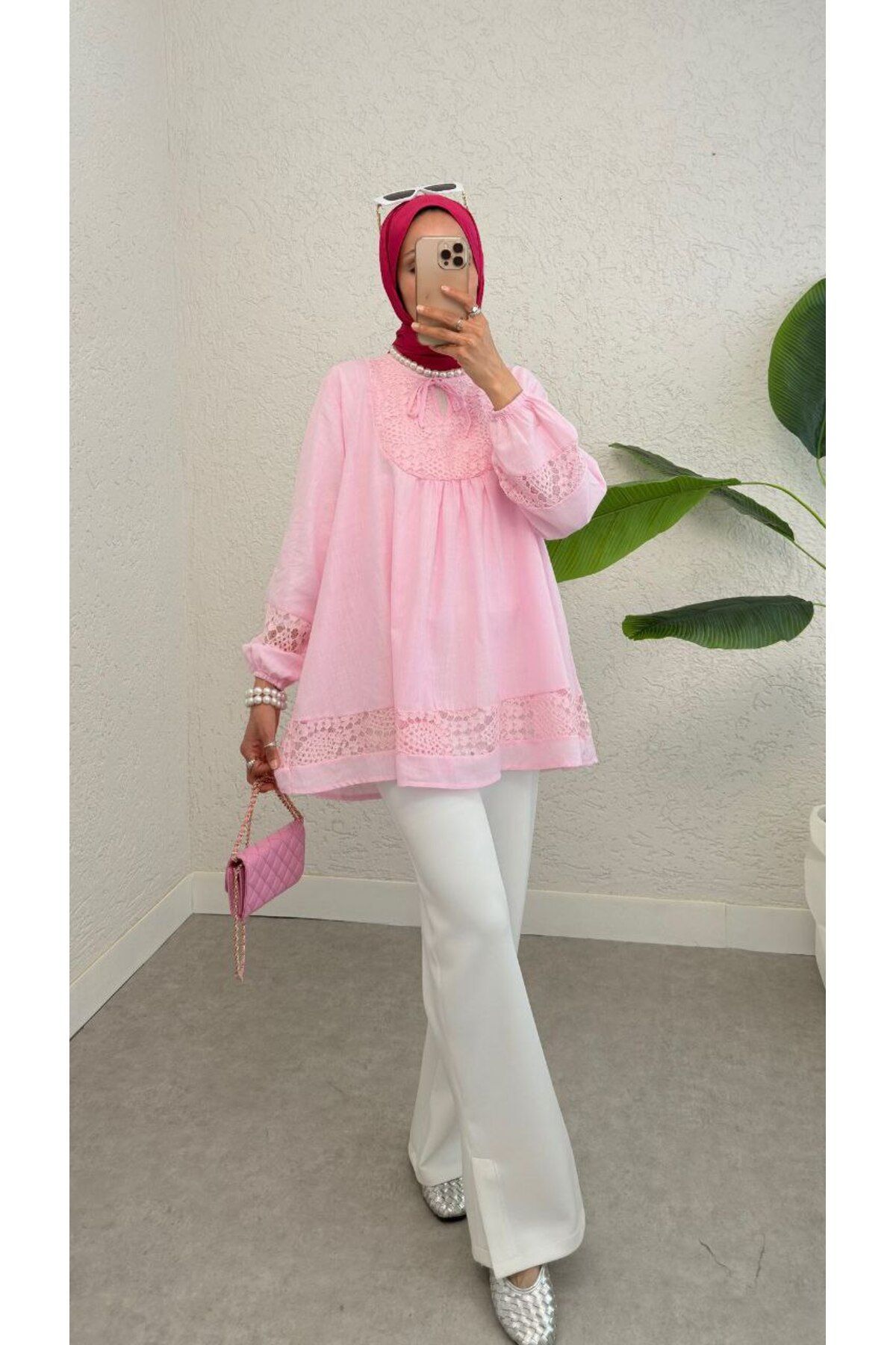 Castivo Fashion Dantel Detaylı Fırfırlı Salaş gömlek