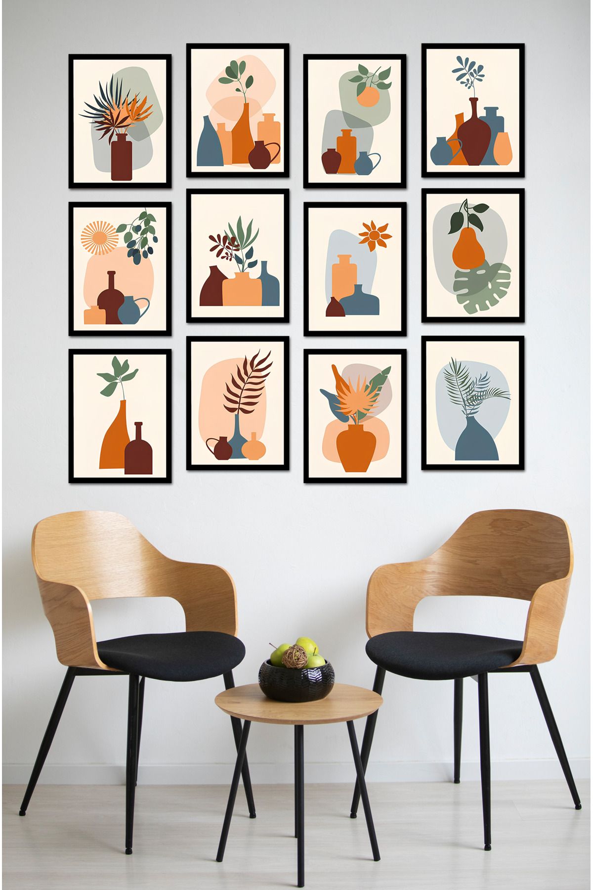 kutuTR Dekorize Mdf Tablo Seti 12 Parça - Salon Oturma Odası İçin Duvar Dekoru Çerçeve Görünümlü ONK SERİ