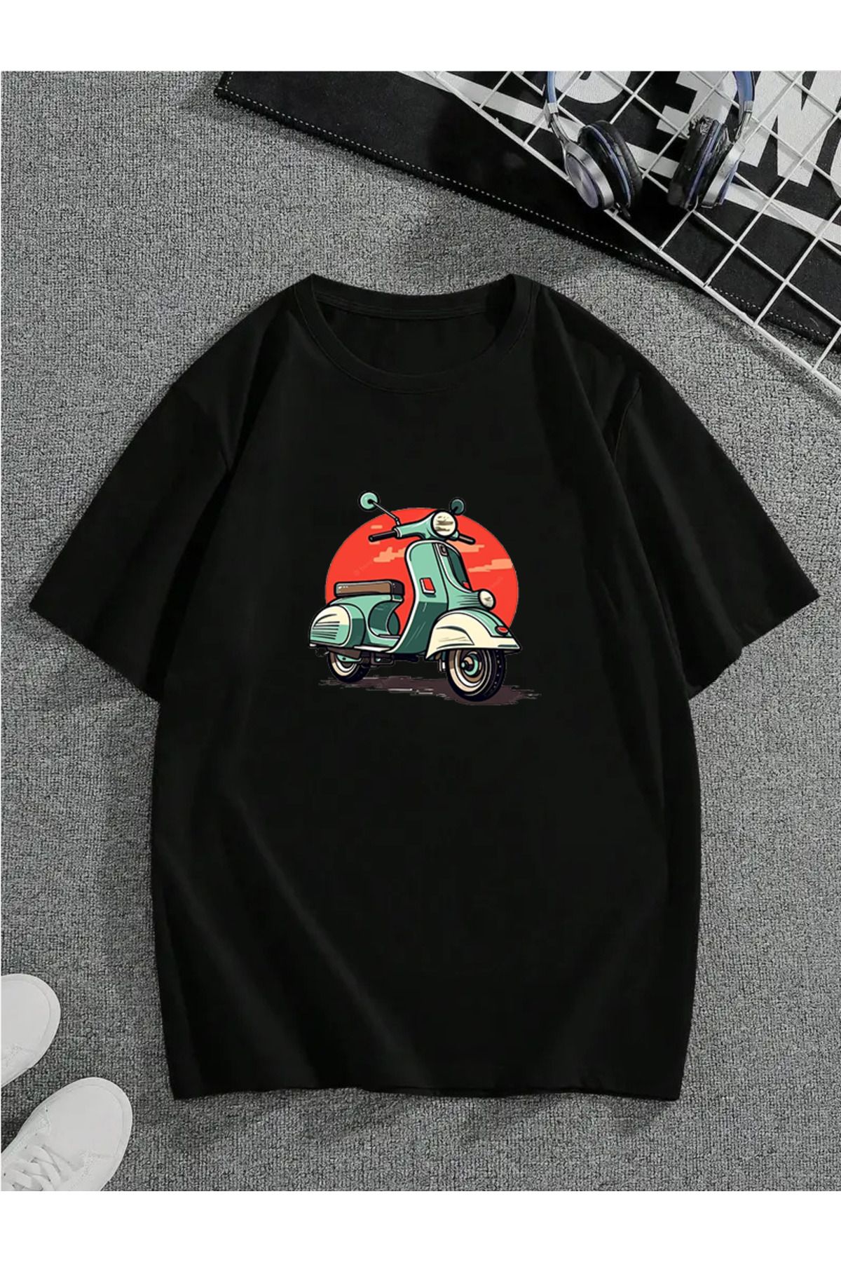 MODA Unisex Oversize Kalıp Scooter Baskılı T-Shirt