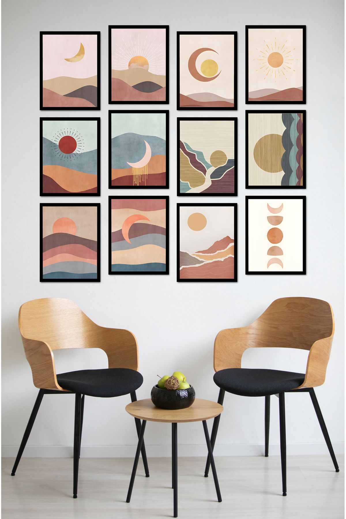 kutuTR Dekorize Mdf Tablo Seti 12 Parça - Salon Oturma Odası İçin Duvar Dekoru Çerçeve Görünümlü ONK SERİ