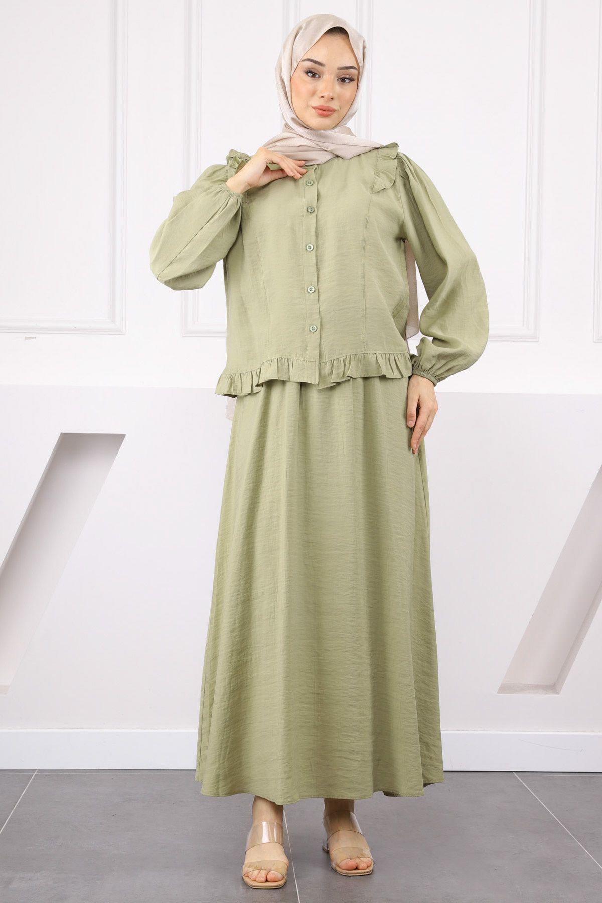 İmajButik Haki Gömlek Etekli Takım