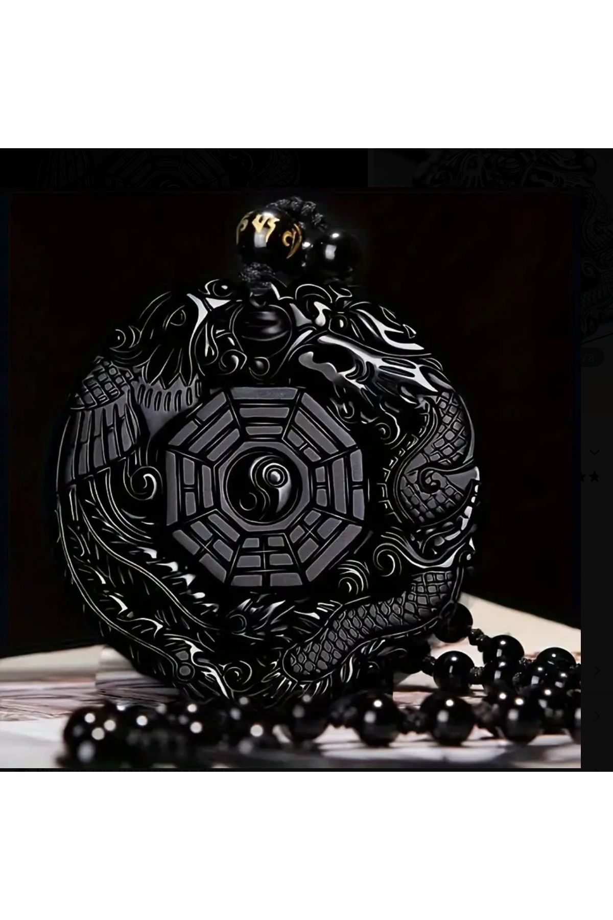 ORGANICYOU YIWU BAGUA Erkekler için Şık Obsidyen Ejderha & Anka Kuşu Cam Kolye