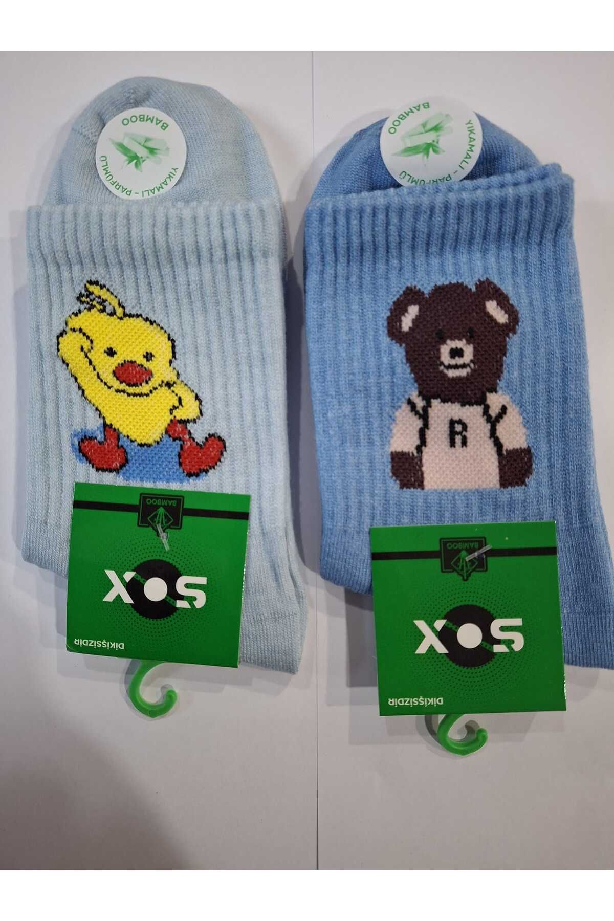 Nisa Desenli Parfümlü Dikişsiz Bambu Kolej Çorabı 2'li Kombin Standart